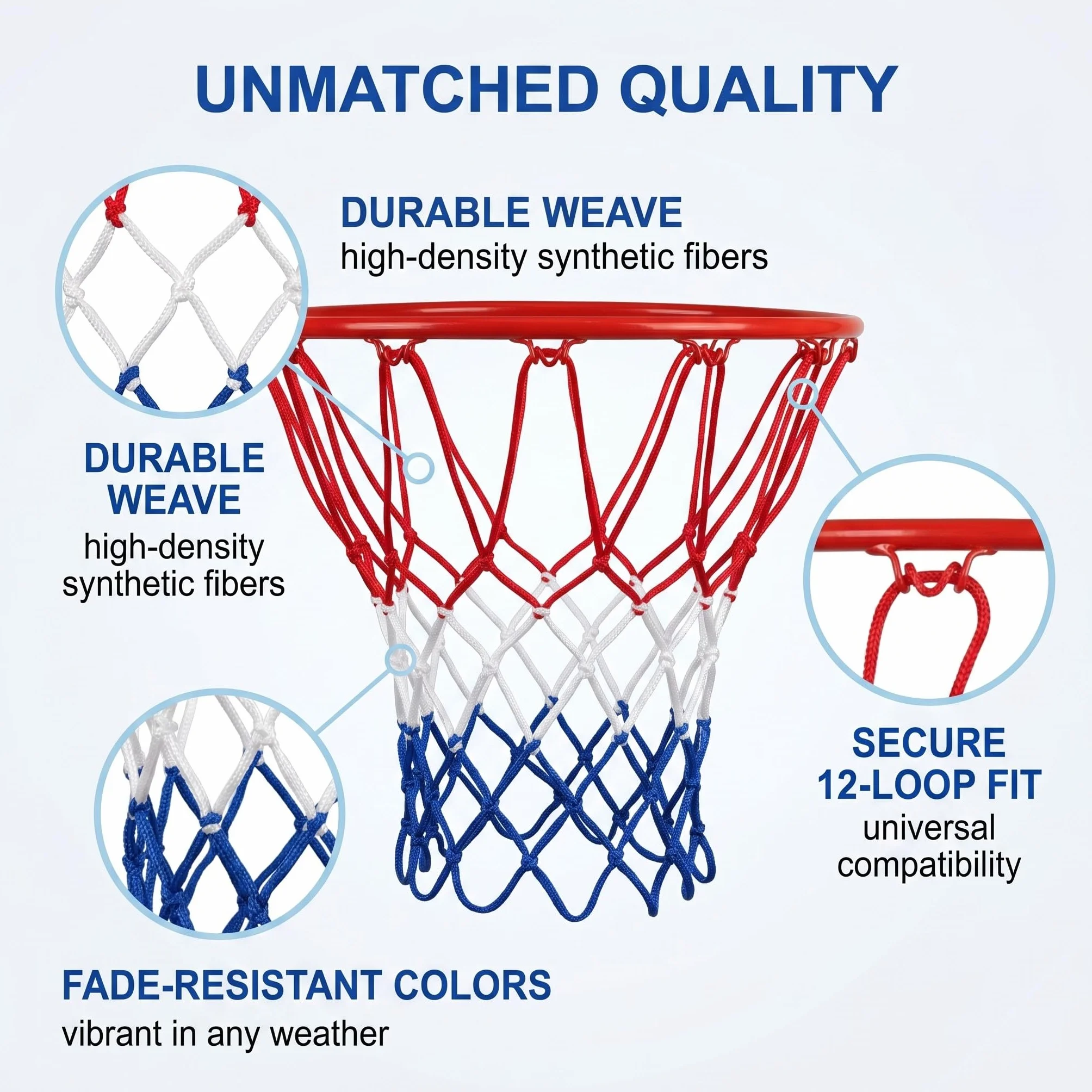 Rete da Basket 2 Pezzi, Professionale Anti-Strappo, 12 Anelli Ricambio