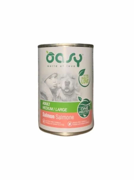 Oasy cane patè Grainfree Monoproteico gusto SALMONE | 6 lattine da 400 grammi l'una.