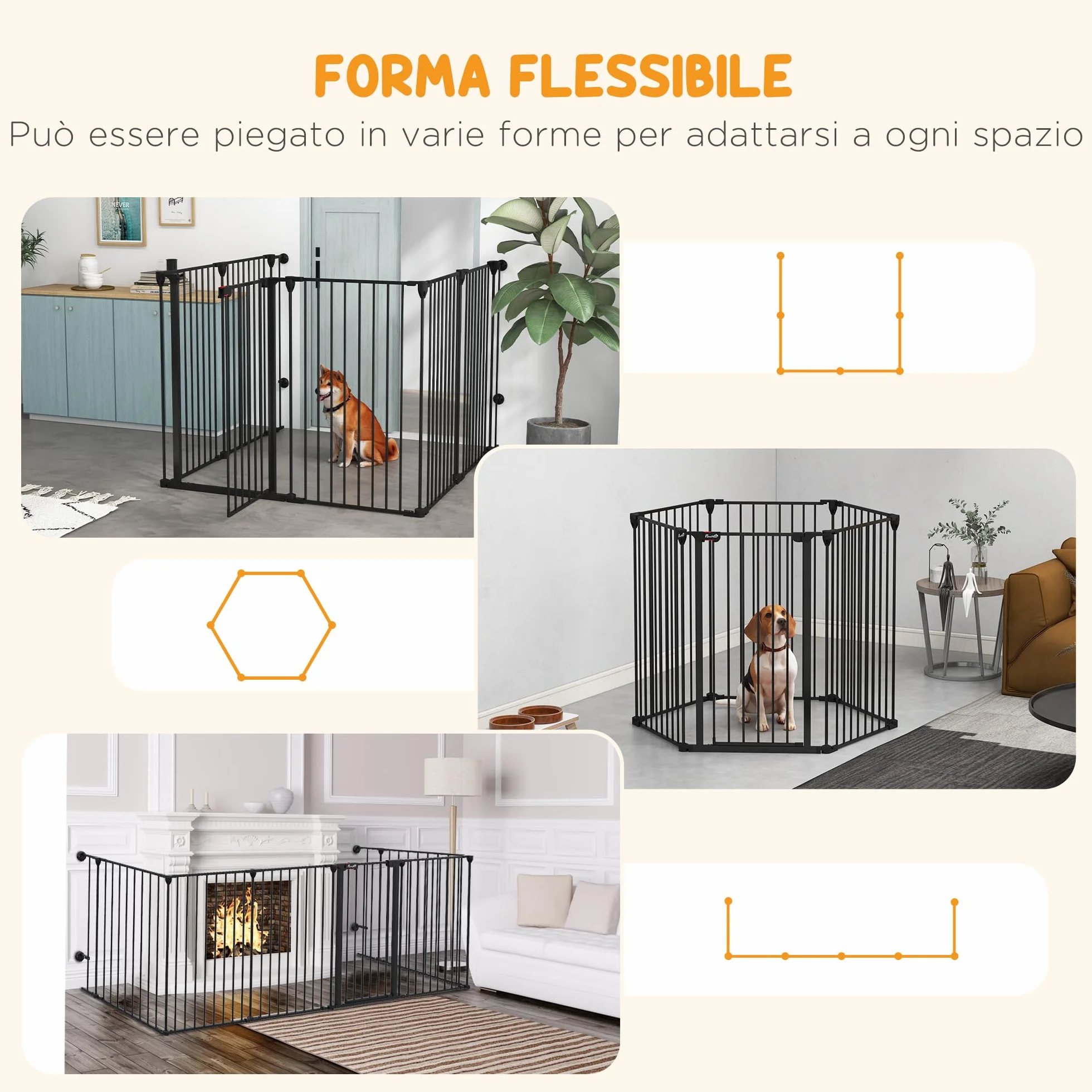 PawHut Cancellino per Cani Taglia Media Pieghevole con Doppia Chiusura di Sicurezza, Cancelletto di Sicurezza Modulabile in Metallo e Plastica, 123x102x100 cm, Nero