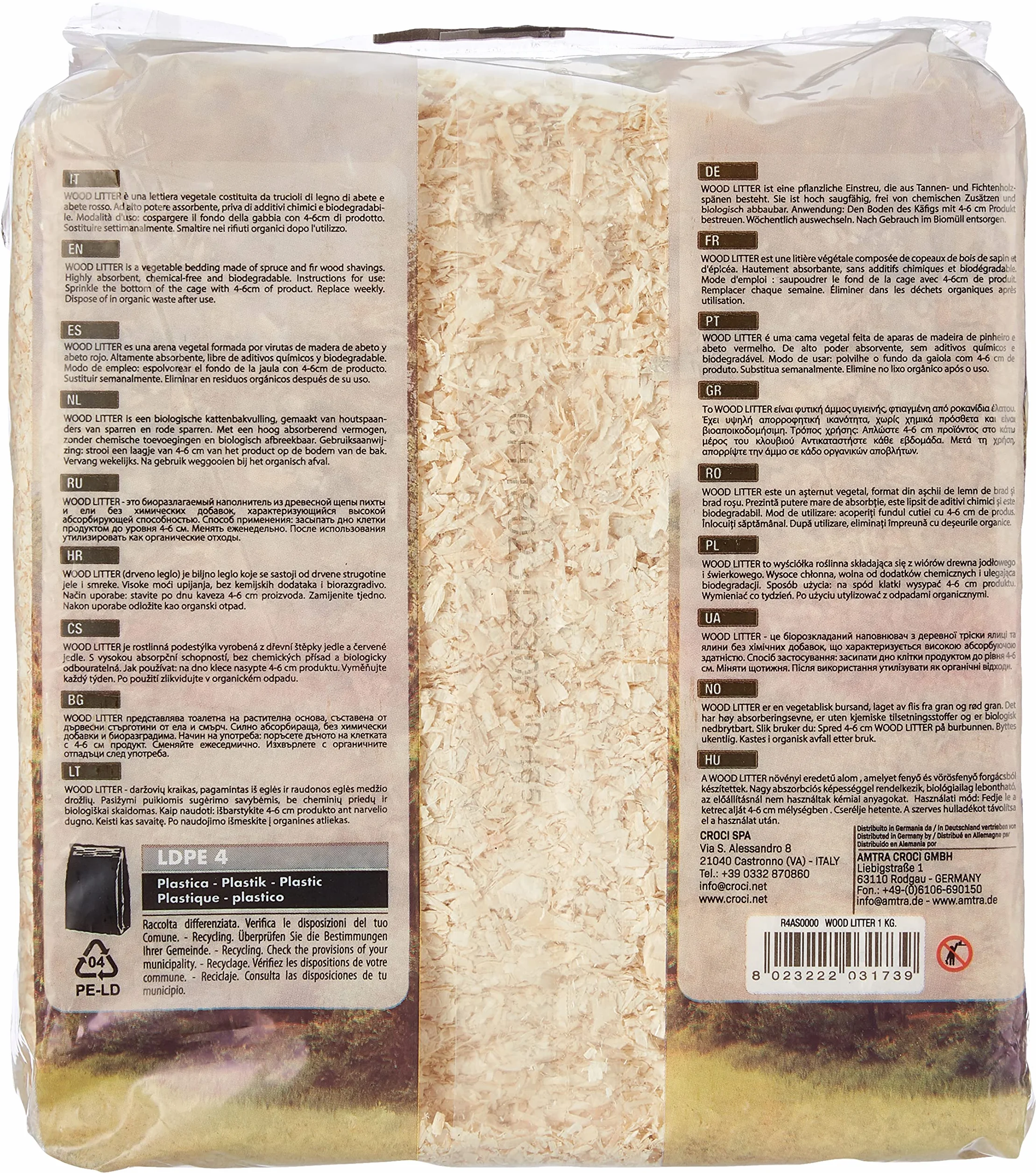 Croci Wood Litter, Lettiera vegetale per roditori a base di trucioli di abete, formato 15 lt - 1Kg, naturale e compostabile senza prodotti chimici, super assorbente