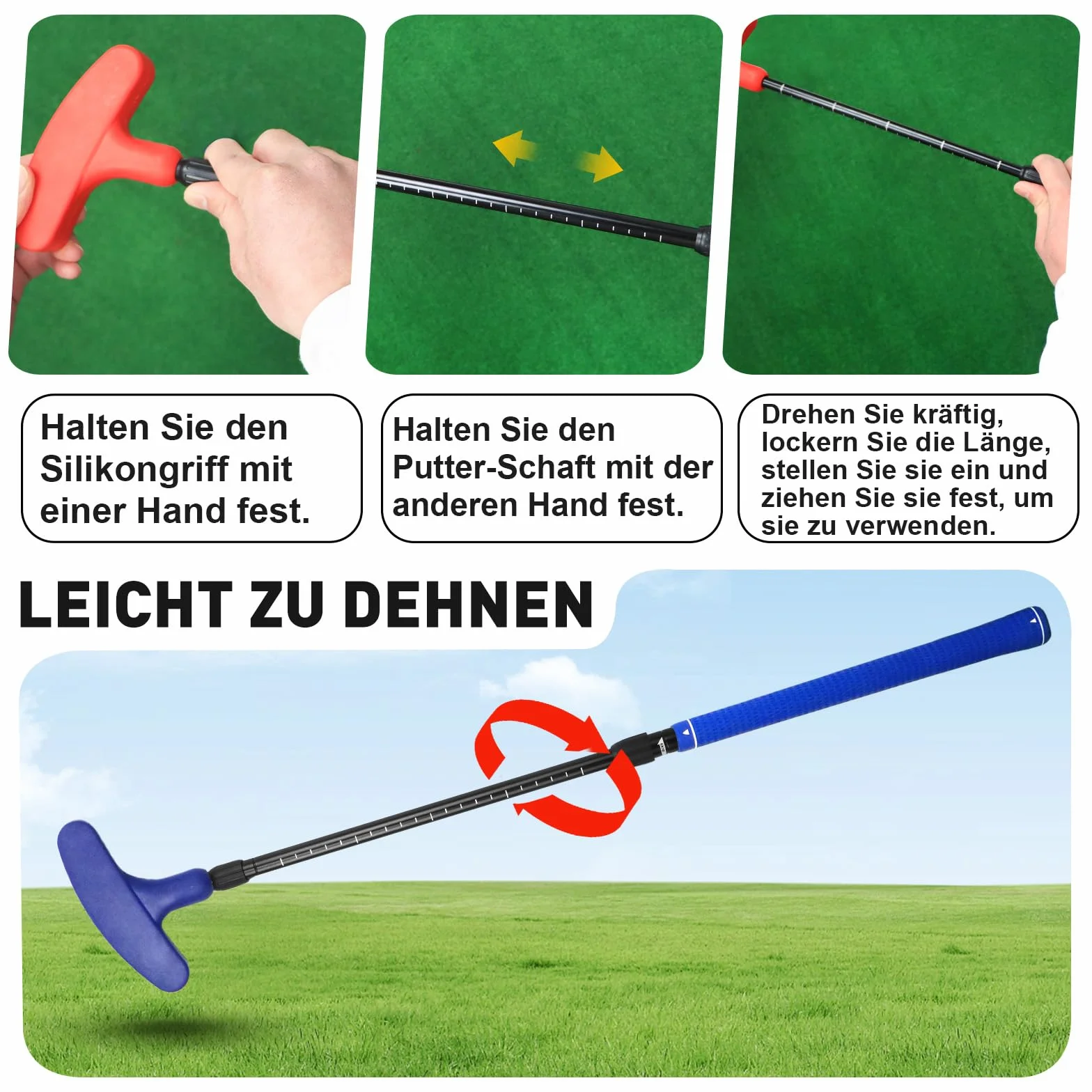 Set di putter da golf regolabile (rosso e blu) – ambidestro per mancini e destrorsi, mini set da golf professionale e accessori da golf per bambini e ragazzi