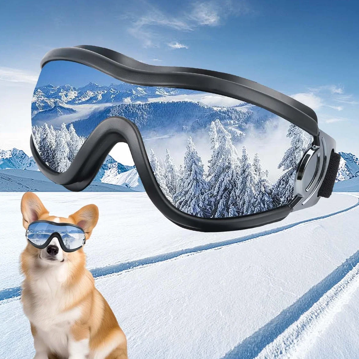 Occhiali da sole per cani medi e grandi, trasparenti con cinghia regolabile, antivento, antipolvere e neve, protezione per animali domestici