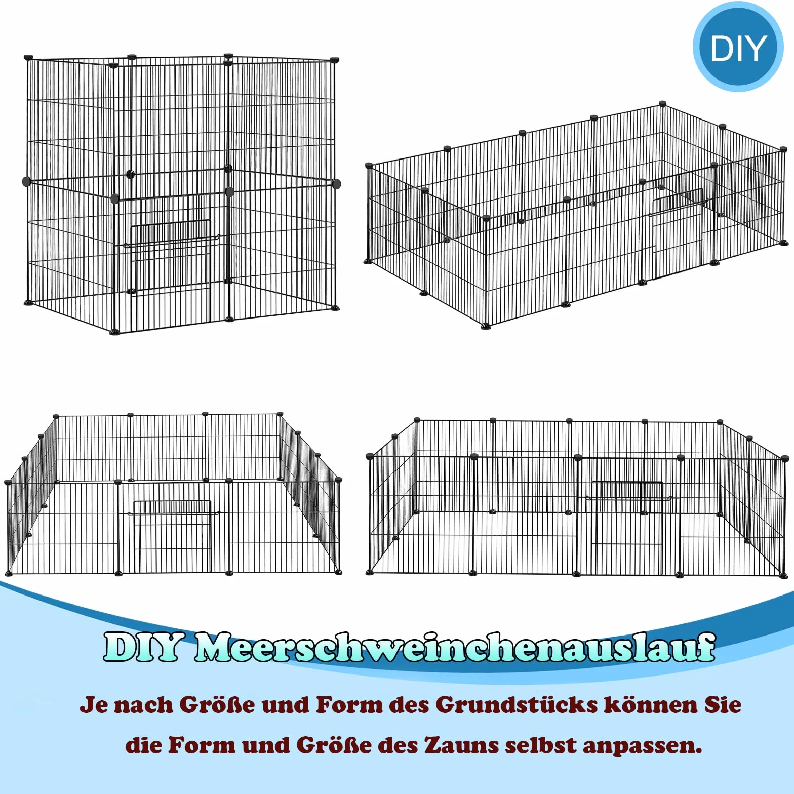 Froadp Recinzione per Animali Domestici Conigli da Esterno 142x72x72cm in Metallo 24 Pezzi Recinto a Griglia con Porta per Cavie, Animali da Compagnia, Gabbia per Cuccioli, Hamster (Nero)