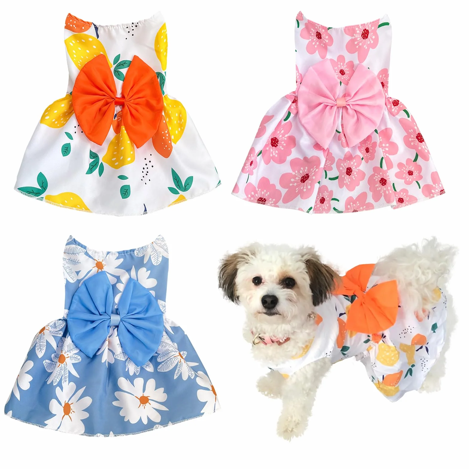 3 Pezzi Abiti per Cani Cucciolo Nodo di Arco Abito Principessa di Lusso Vestiti Floreali Abito da Sera da Sposa Abiti Estivi Tutu Gonna Carino Vestito per Cani per La Piccola Ragazza del Cane