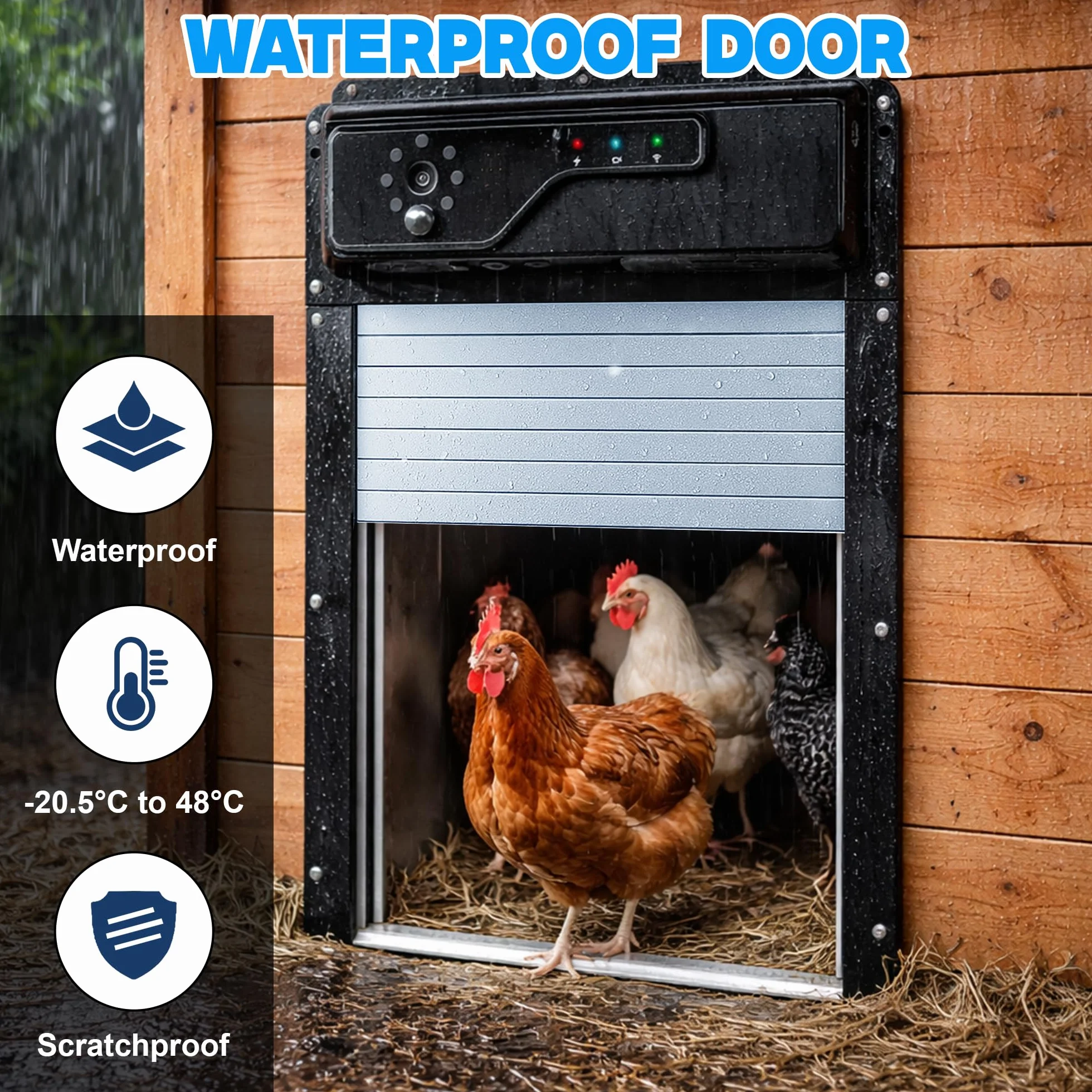 Automatic Solar Chicken Coop Door with Camera 1080P HD Remote Night Vision Motion Detector 8W Battery Powered 5000 mAh