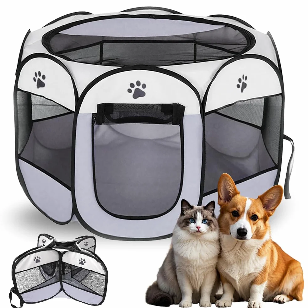 Box per Cani 74x74x43cm, Recinto per Gatti Pieghevole, Recinti Gioco per Cane, Recinto per Gatto, Gabbia per Cucciolo, Gattini, Conigli e Piccoli Animali, Interni ed Esterni (Grigio)
