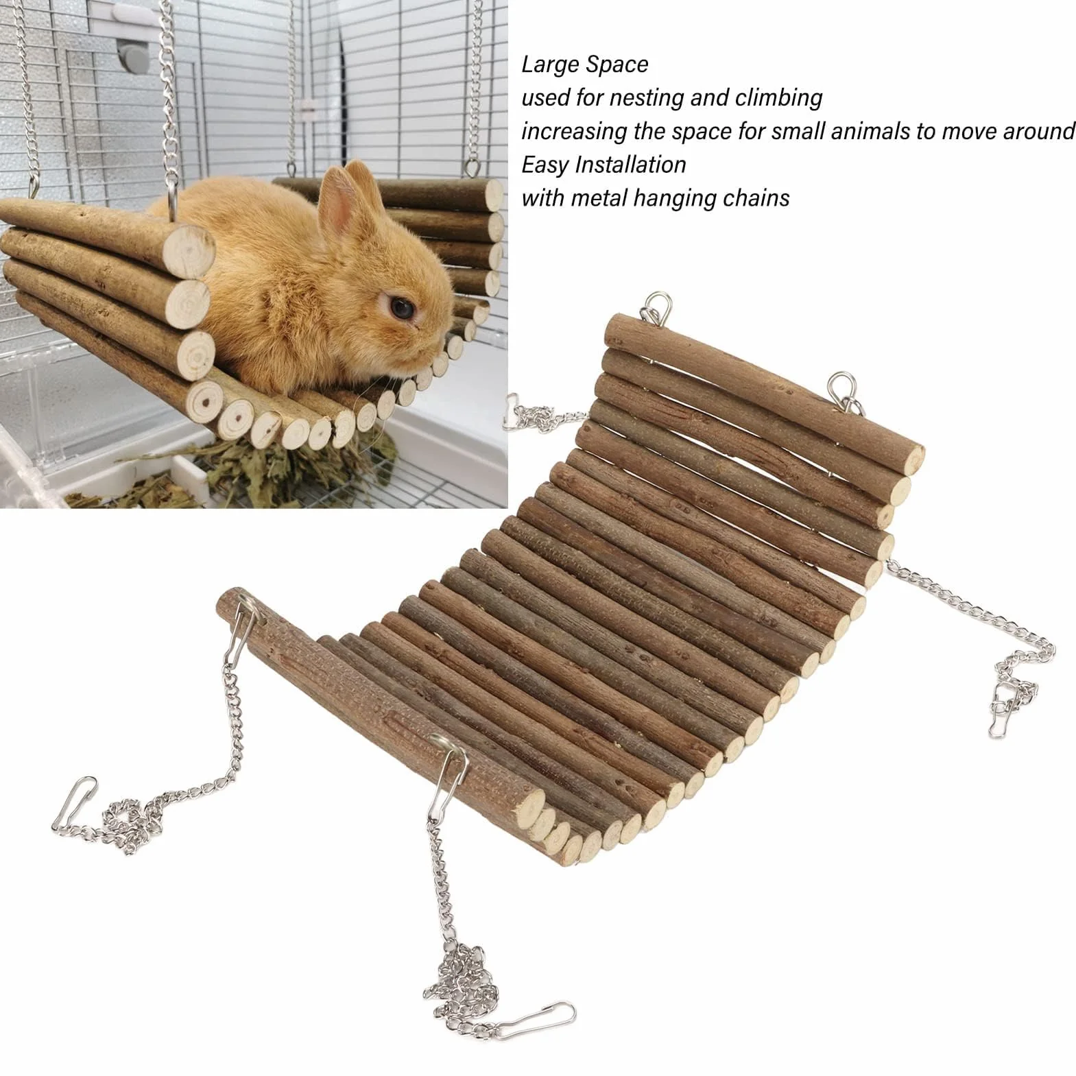 Amaca Sospesa per Piccoli Animali in Legno 20x30 cm per Criceti Cincillà Scoiattoli Conigli Uccelli