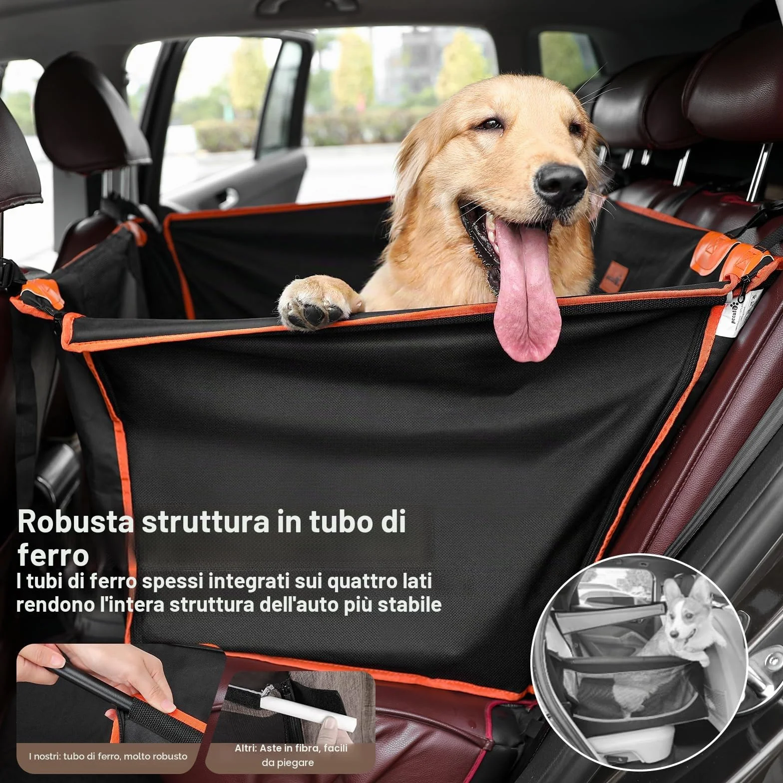 Pecute Seggiolino Auto per Cani Grandi,Seggiolino Auto per Cani di Piccola e Media Taglia, Coprisedile Auto Cane con Cintura di Sicurezza,100% Coprisedile Impermeabile, Resistente agli Strappi,L