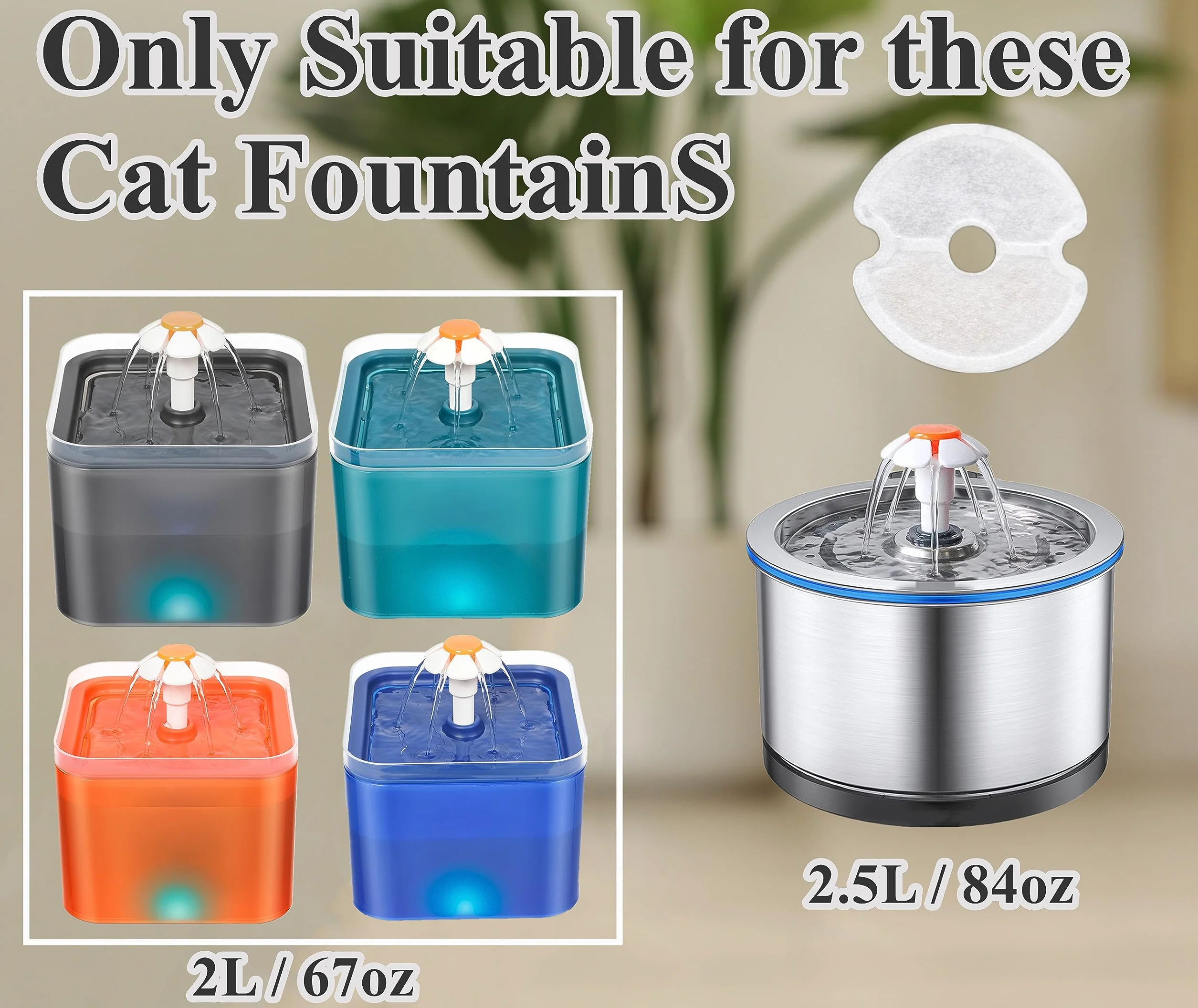 Filtro Fontanella per Gatti 6 Pezzi,Yiupea Fontana Per Gatti Filtro Per Fontana Gatto/Cane 2L&2.5L/67-84 oz, con Carbone Attivo e Resina-Tripla Filtrazion