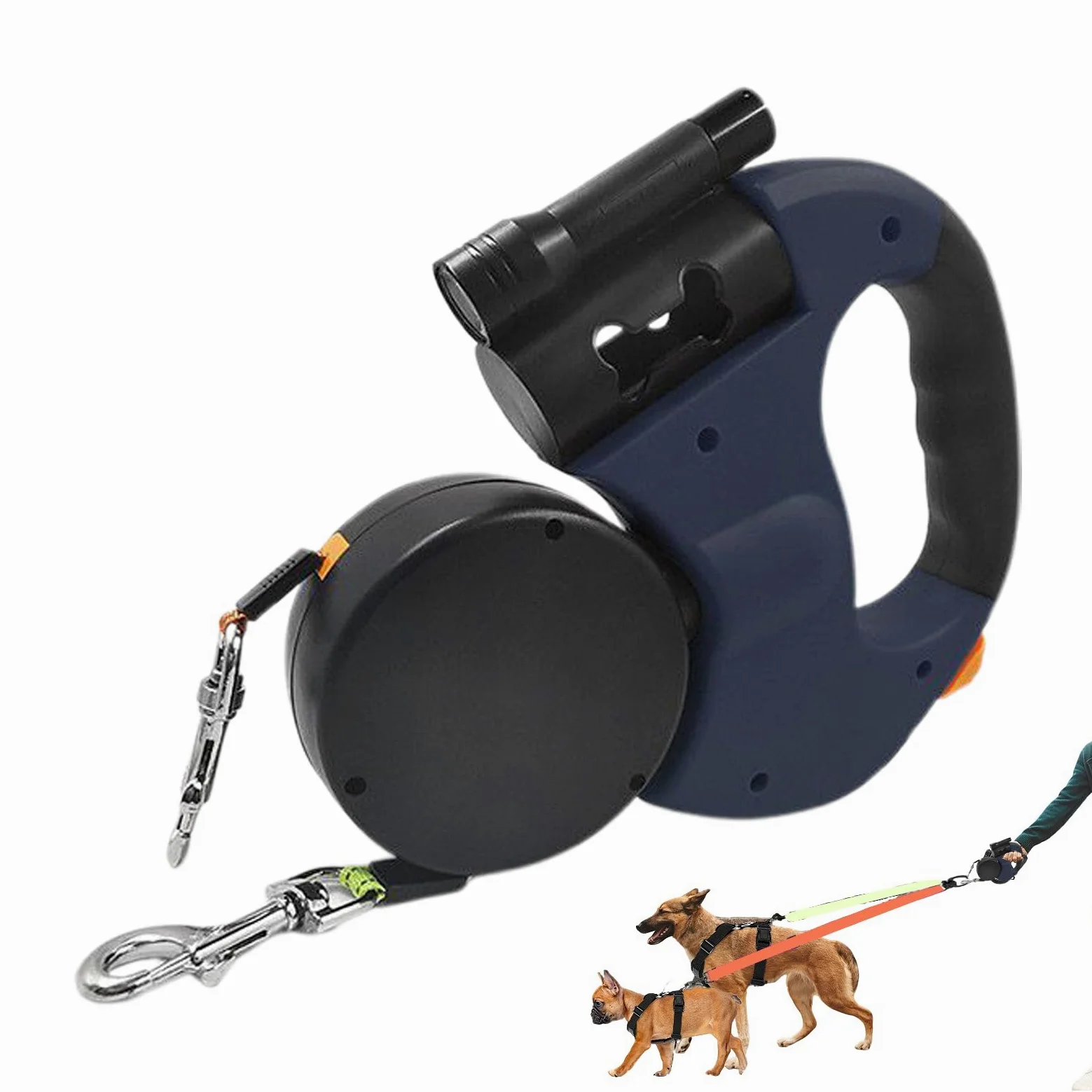 Guinzaglio Doppio per Due Cani Guinzaglio Antiscivolo Pieghevole | Guinzaglio Esterno per Cani per Passeggiate all'Aperto Spiaggia Escursionismo Corsa Raccolt