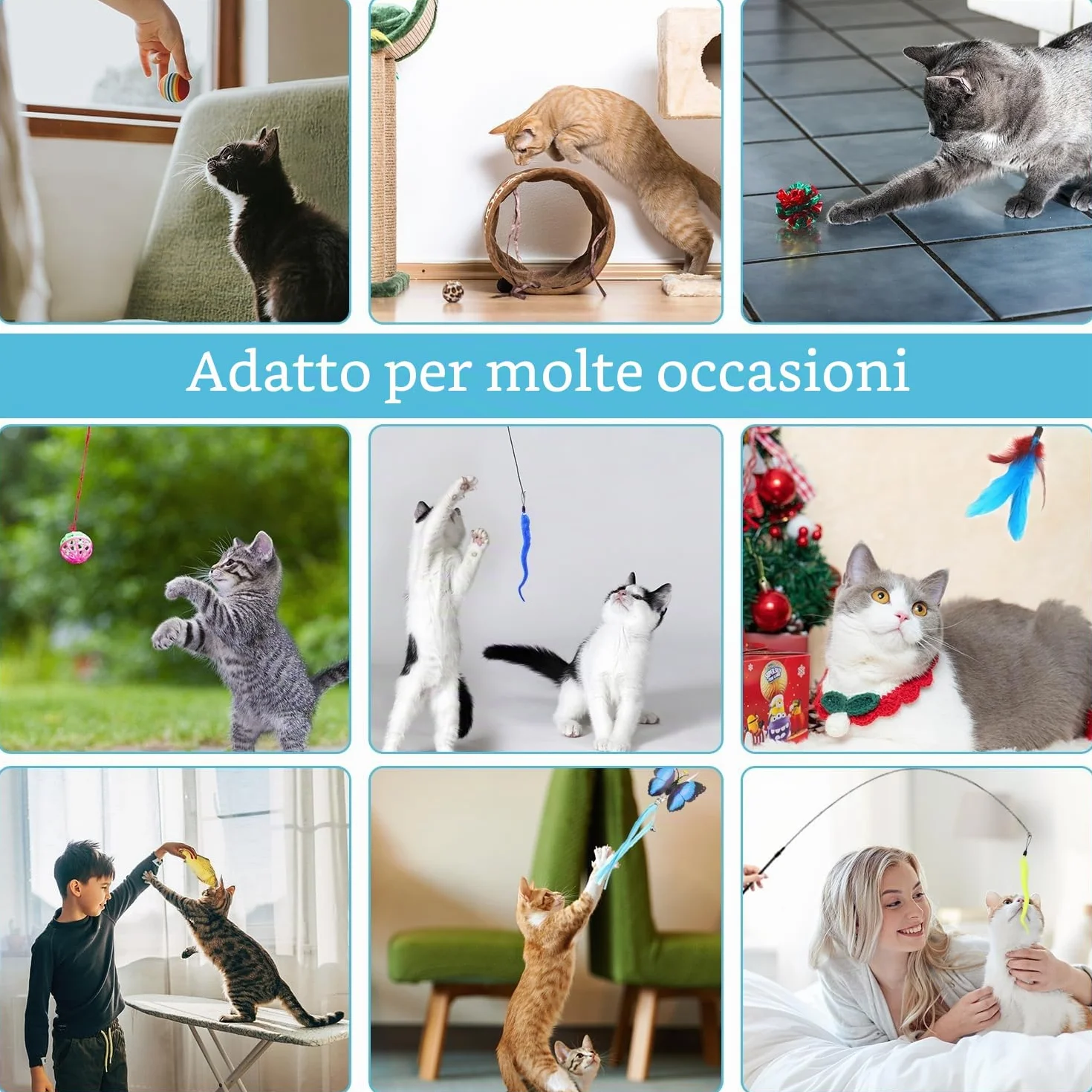 Set di 39 giocattoli interattivi per gatti e conigli, tunnel di gioco pieghevole a 3 vie, ventosa rotonda, accessori per attività