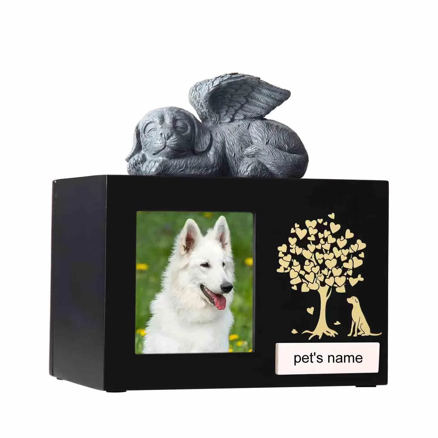 Urne per ceneri per animali domestici per cani, urne funerarie in legno di grandi dimensioni per la cremazione con cornice per foto, scatola commemorativa per ricordo con fodera in flanella