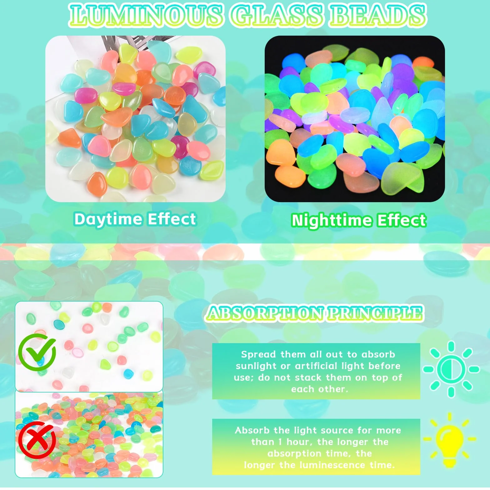 400 pezzi ciottoli luminosi, ciottoli lucidi Acquario Luminoso Colorato, Lucido Oscurità Pietre per Giardino Esterno Acquario Passerelle Piscina Chemi (colorato)