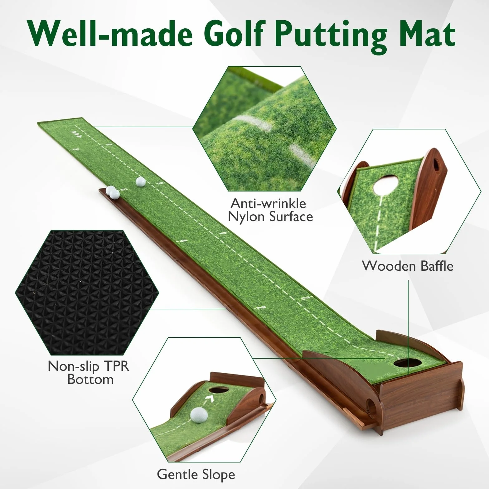 LIFEZEAL Golf Putting Matte, tappetino da golf con fori, tappetino portatile da golf con ritorno automatico, attrezzatura da golf con 3 palline, tappetino da golf per interni ed esterni (1 foro)