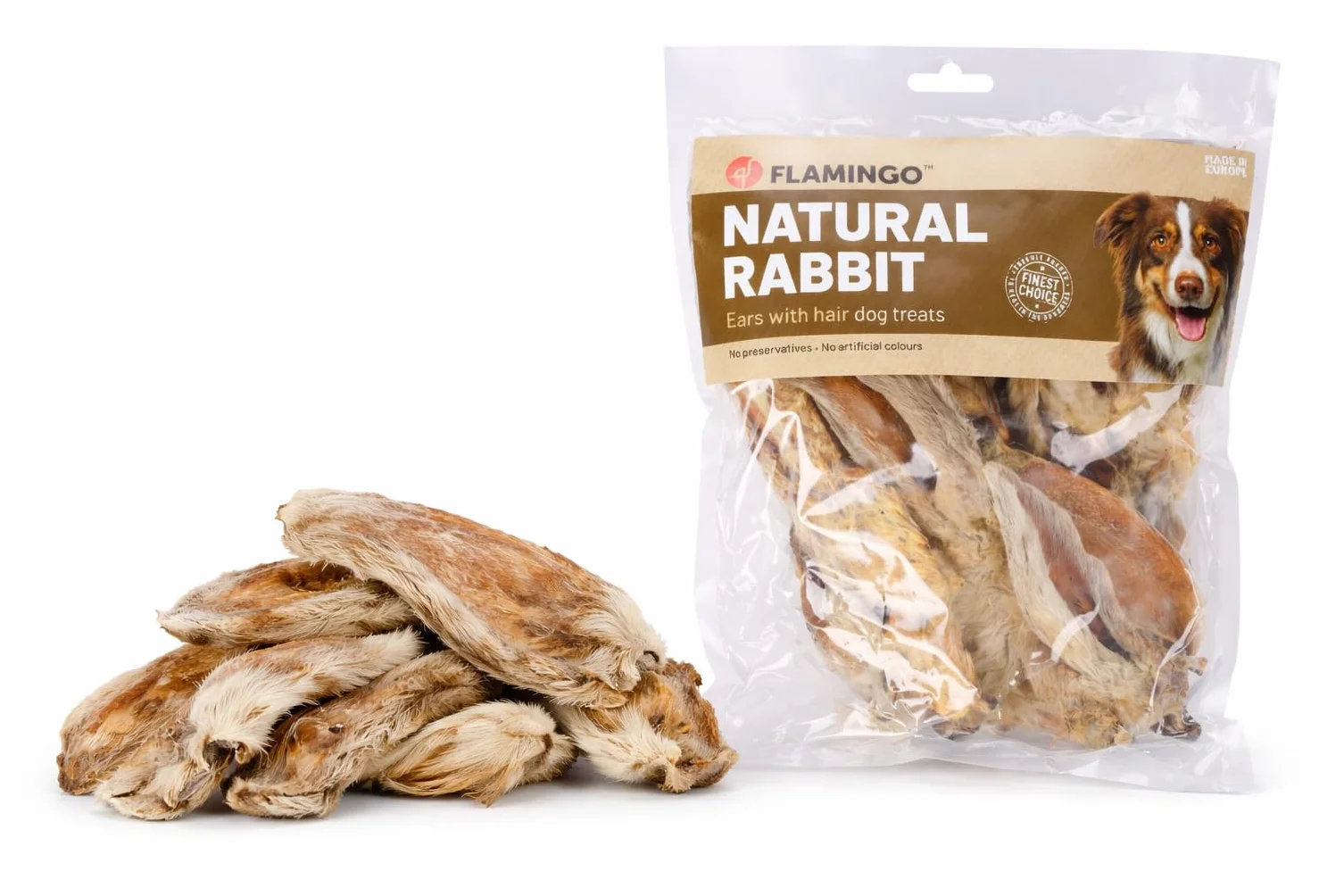 Bastoncini per cani – Orecchie di coniglio – 200g – con pelo – supporto naturale per denti e digestione