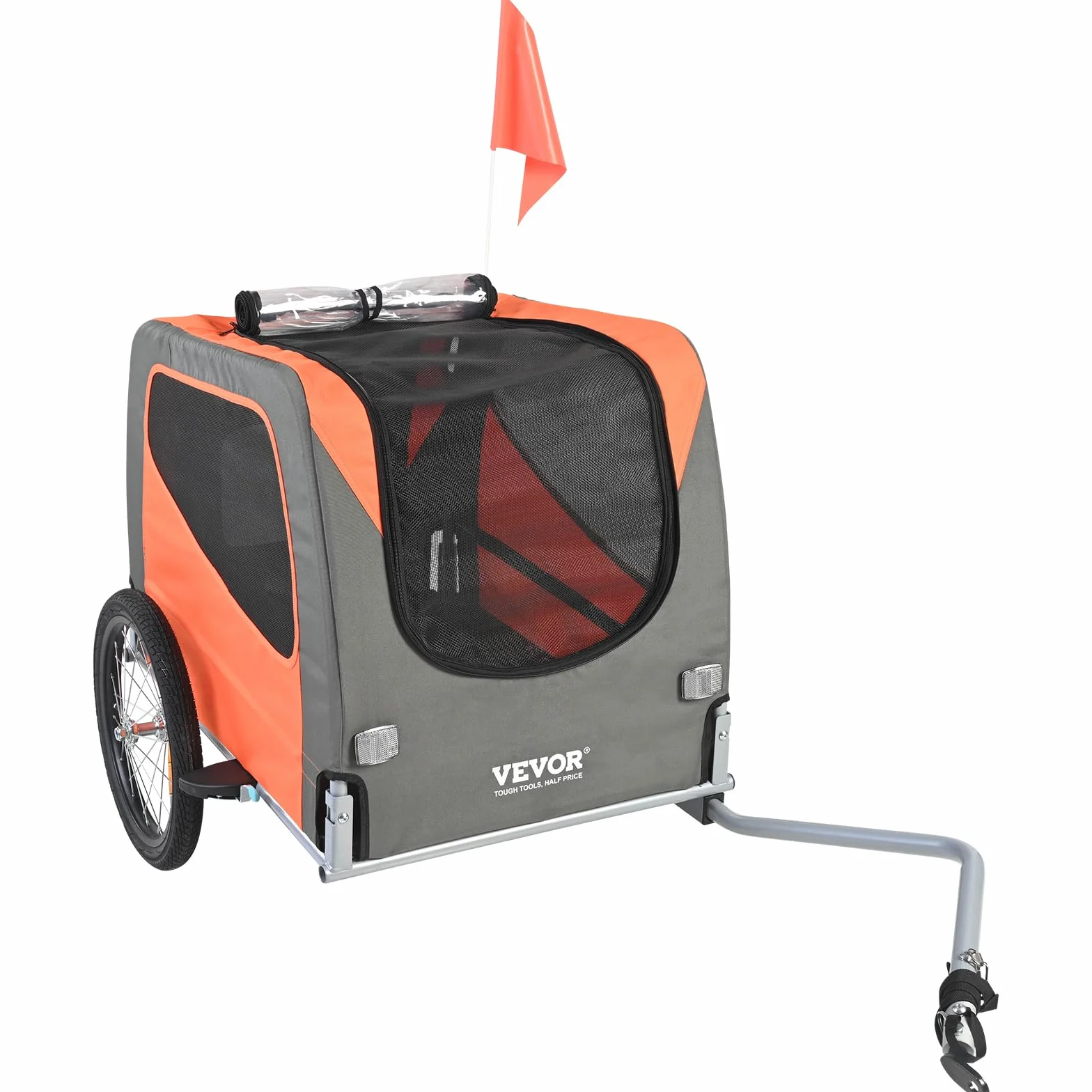 VEVOR Rimorchio Bici per Cani Pieghevole Portata max. 30 kg Passeggino per Animali Domestici con Ruote a Sgancio Rapido Telaio in Acciaio Carrello per Bici Traino Rimorchio Animali Arancione/Grigio