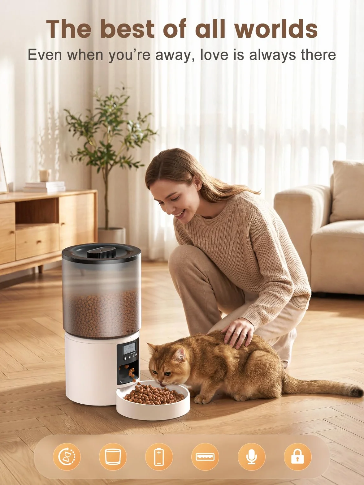 Distributore Automatico Cibo Gatti 4L Dispenser Crocchette Gatto con Timer Programmabile e Schermo LCD Distributore Cibo Gatti con Registrazione Vocale 10s fino a 1-6 Pasti Giornalieri