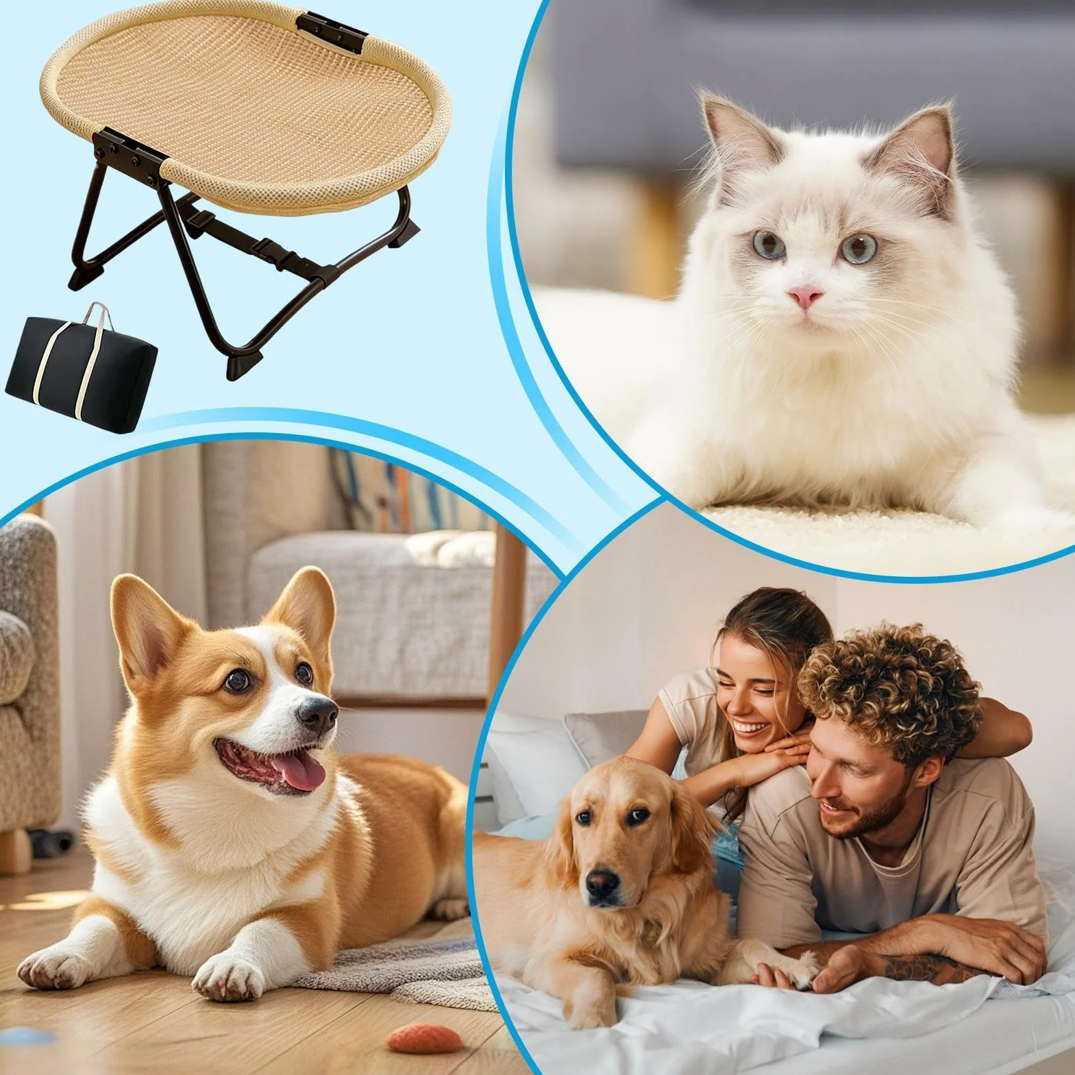 Generico per Cani Rialzato Tappetino Pieghevole Traspirante | Rialzato da Campeggio per Gatti e Cuccioli Adatto A Cuccioli, , , Interno, Casa, Giardino, Viaggio, Campeggio, Spiaggia,