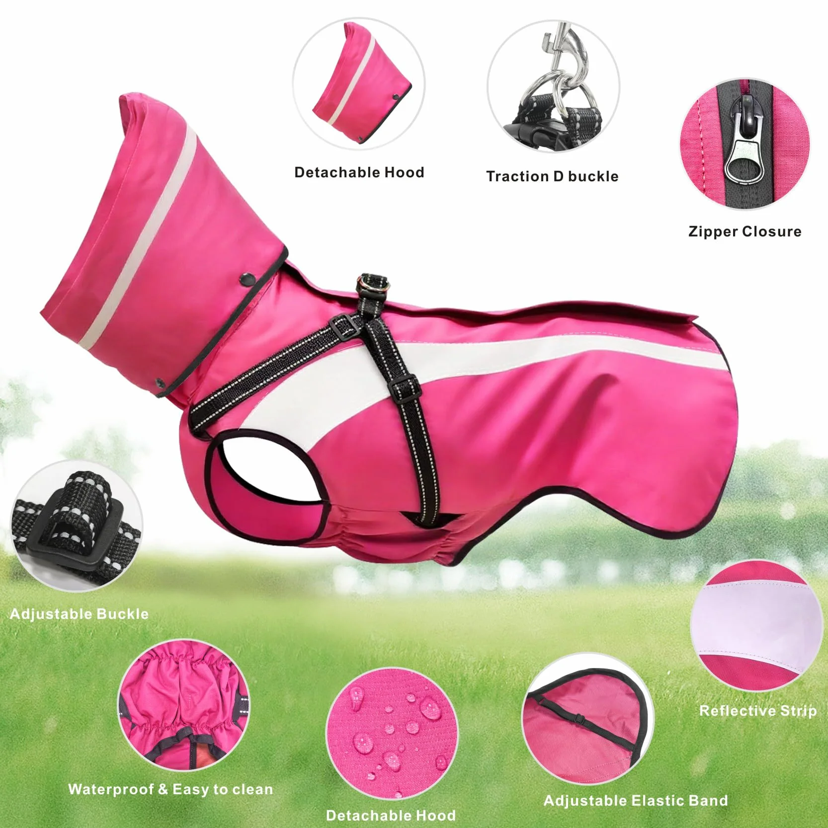 Impermeabile per Cani Cappotto Ombrello Pioggia Cane Piccoli Medi Grandi Cuccioli S-XXL Rosa XL