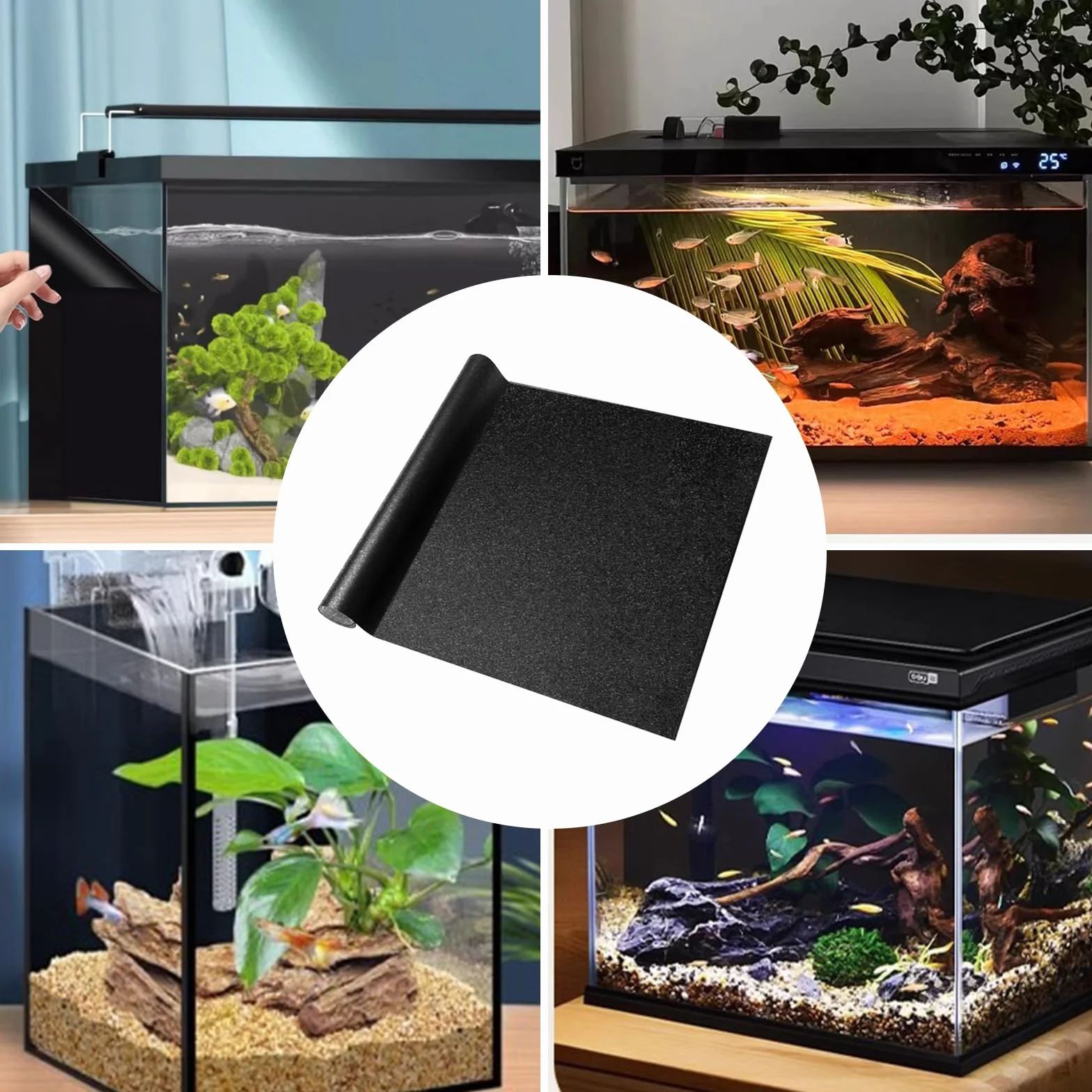 Pellicola per Acquario Autoadesiva, Pellicola per Fondo Acquario 200x40cm PVC Adesivo Statico Nero Tagliabile per Fondo Acquario Terrario