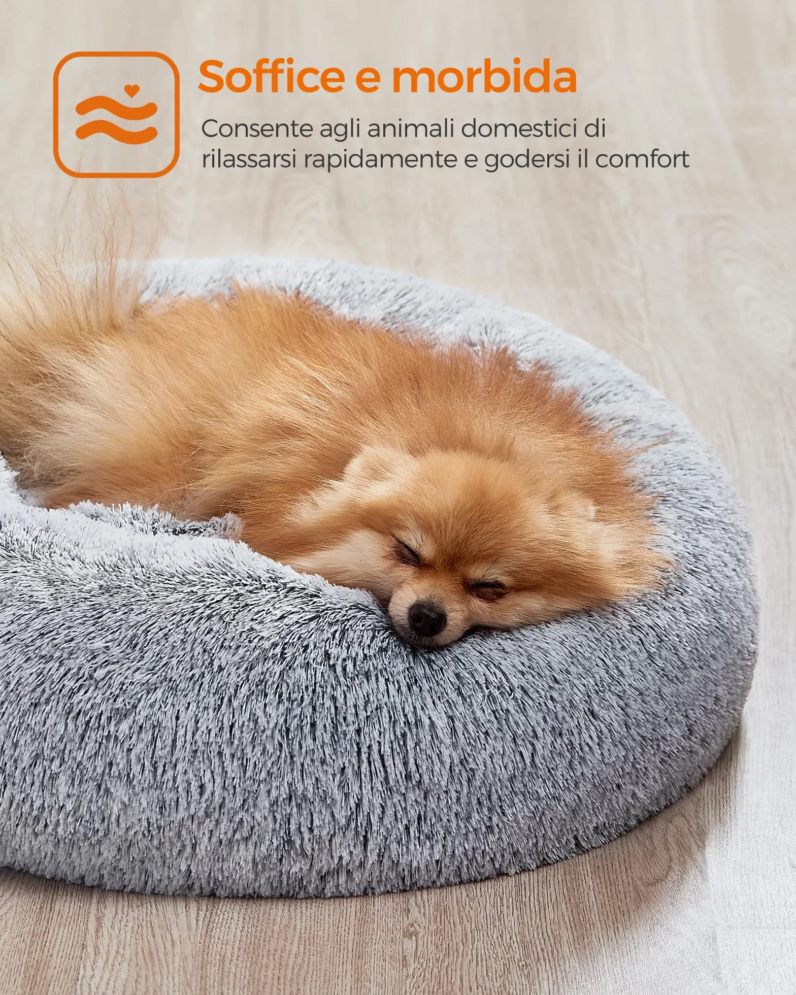 Feandrea Cuccia Cane Interno a Ciambella, Cuscino Lavabile, Diametro 60 cm, Grigio Ombré