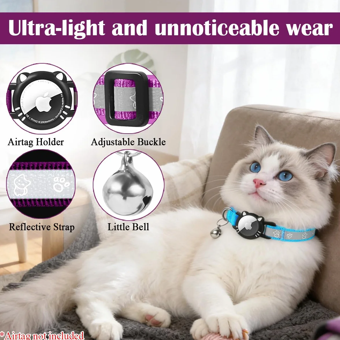 Riflettente Collare Gatti Compatibile con Apple Airtag Collare Air Tag Gatto con Fibbia di Sicurezza per Gattini, Air Tag GPS Non Incluso