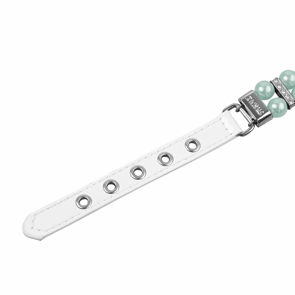 PU Leather Pearl Cat Dog Collar Adjustable Chihuahua 1.5x33cm M Verde