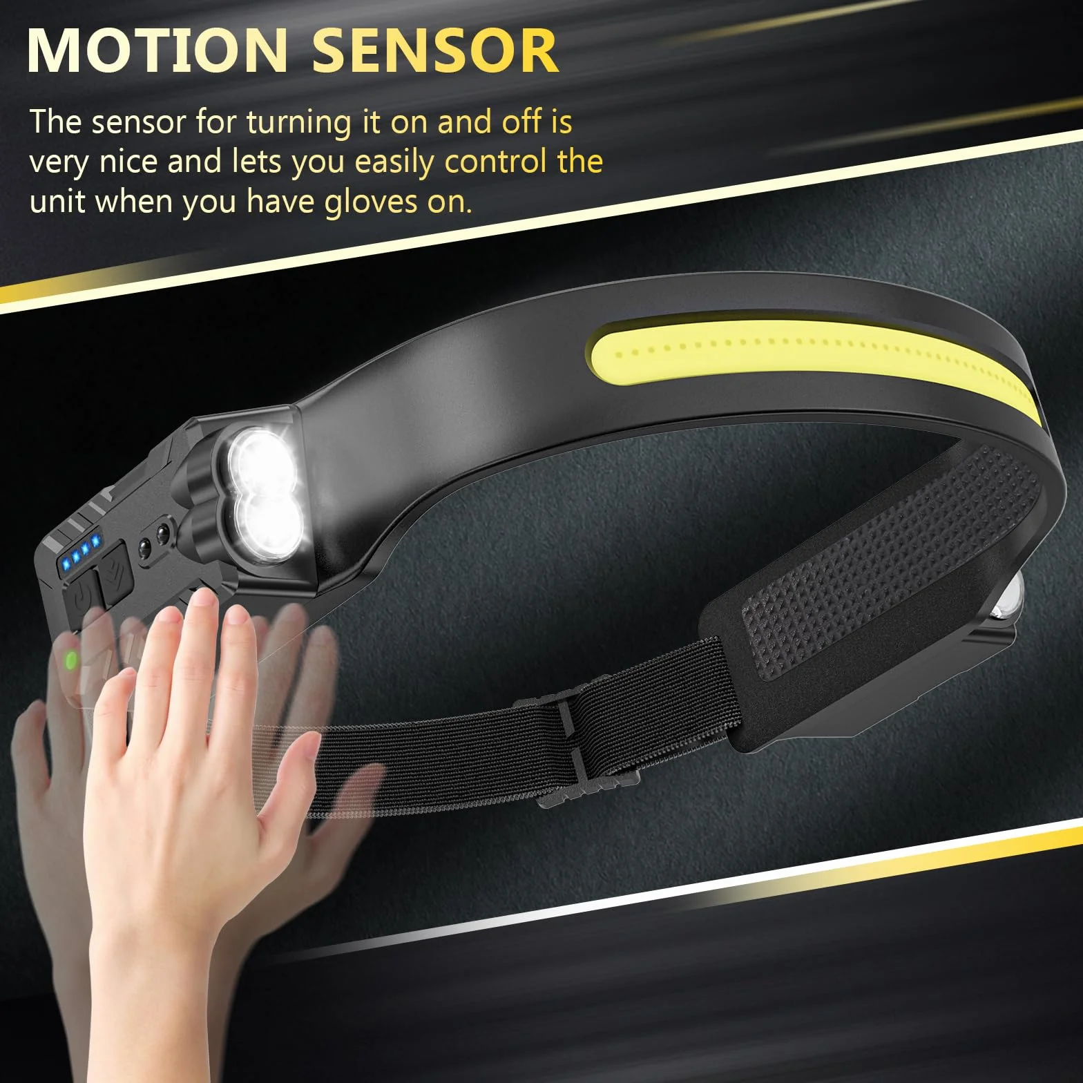 Diboniur Torcia Frontale LED Ricaricabile con Sensore Movimento 8 Modalità IPX4 340° Angolo Ampio per Campeggio Corsa