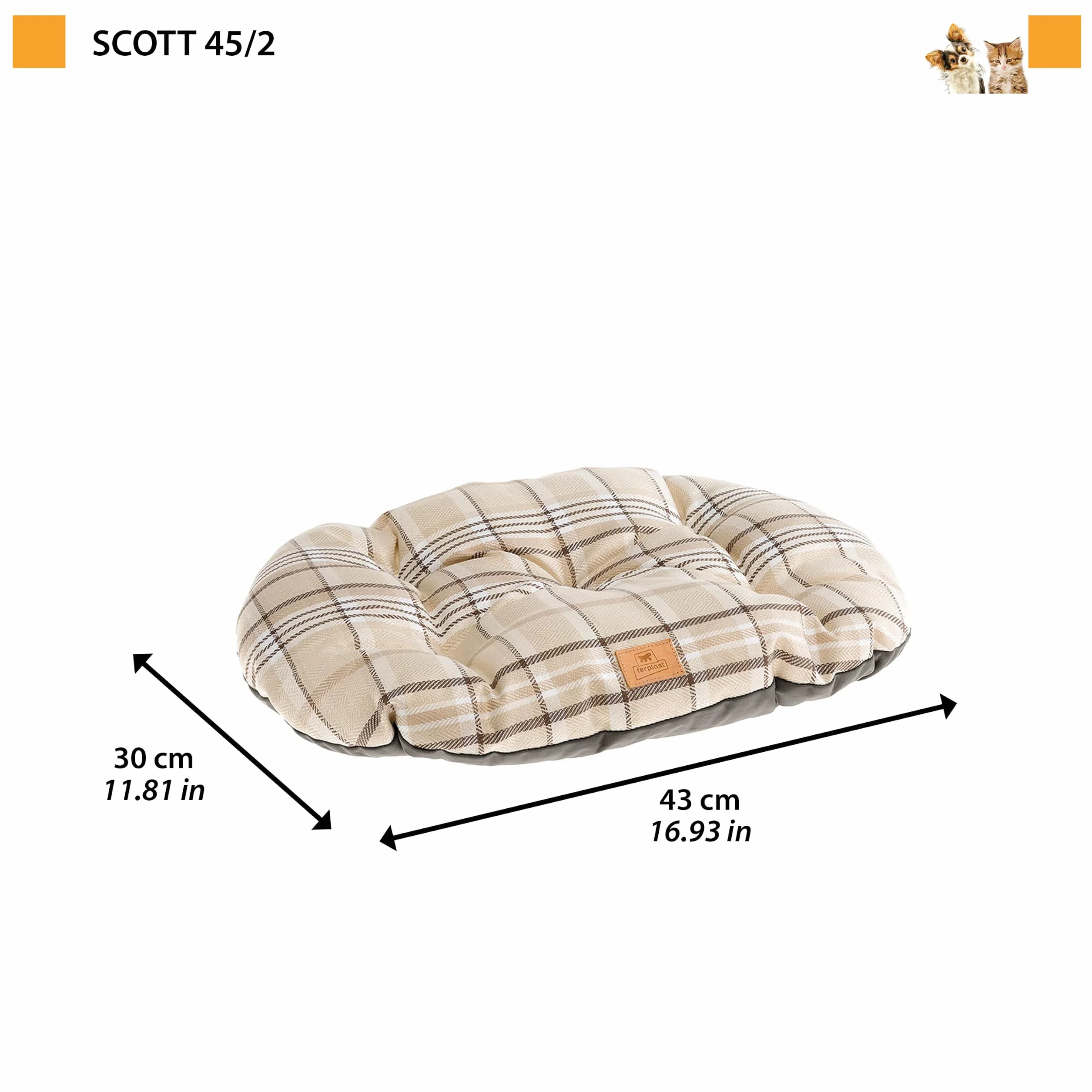 Ferplast Cuscino imbottito per cani e gatti SCOTT 45/2, Double-face, Scozzese, Soffice velluto, Lavabile, Blu