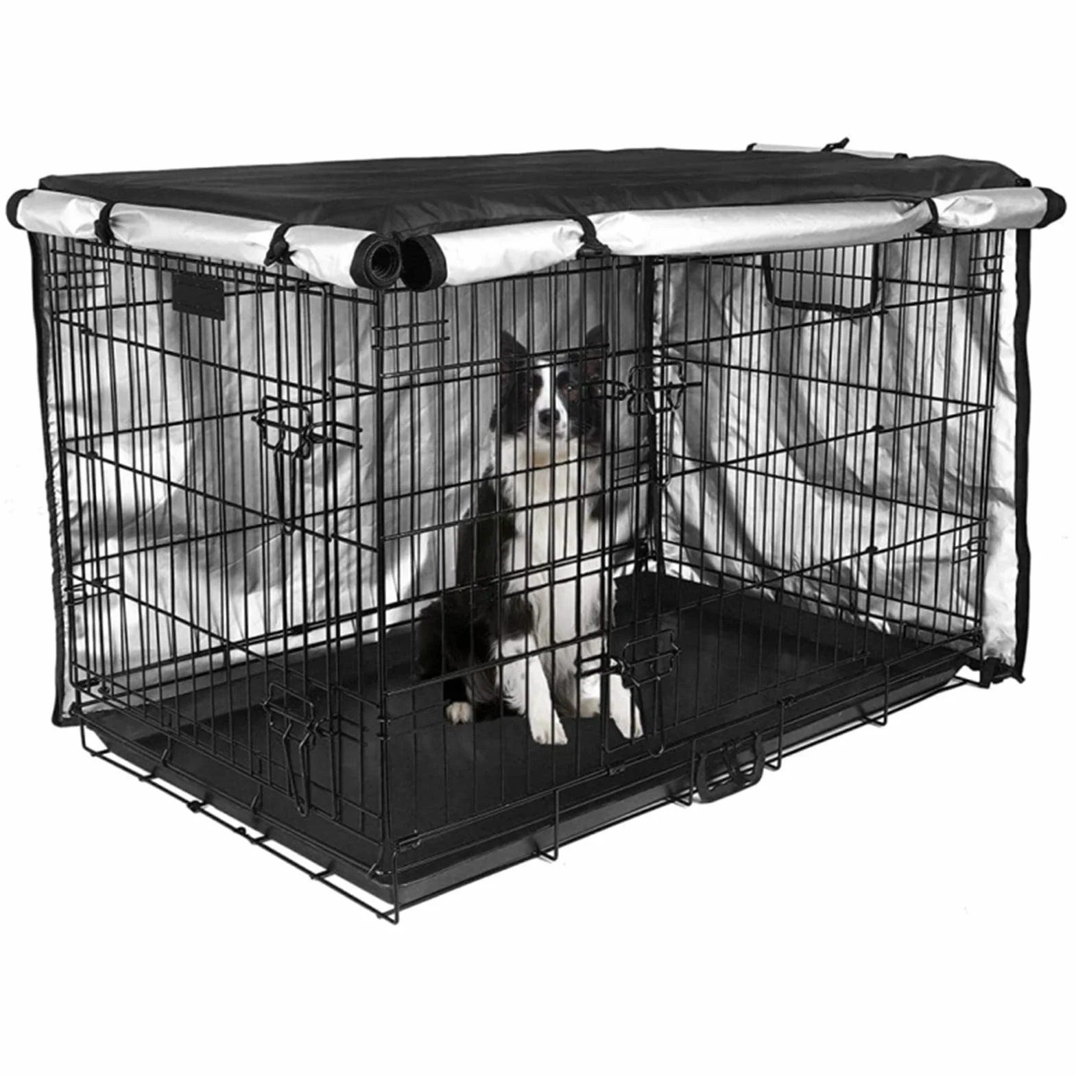 Copertura per Gabbia per Cani Impermeabile 210D Argento con Porta a Conchiglia