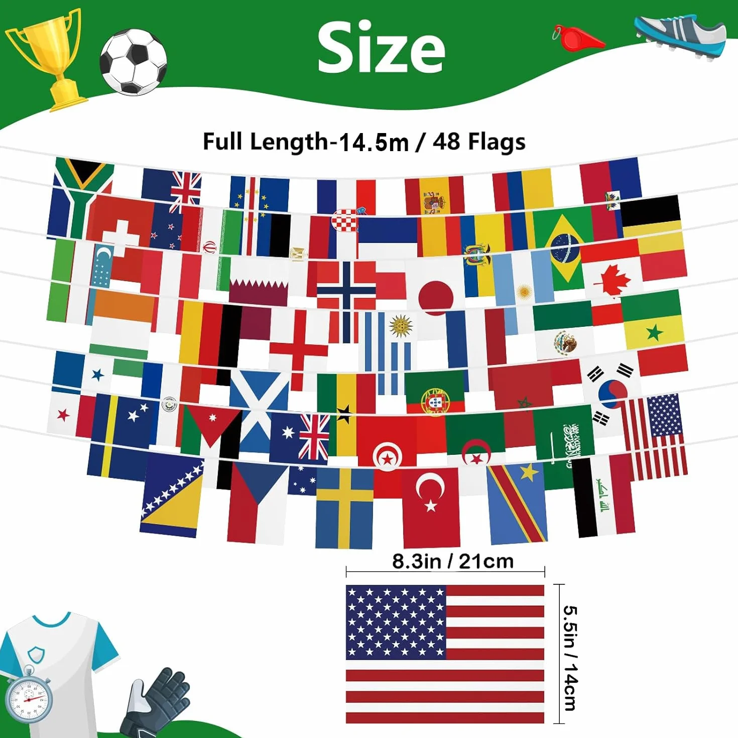 Bandiere mondiali 2026 Coppa del Mondo catena 48 paesi 14 m decorazione visualizzazione pubblica