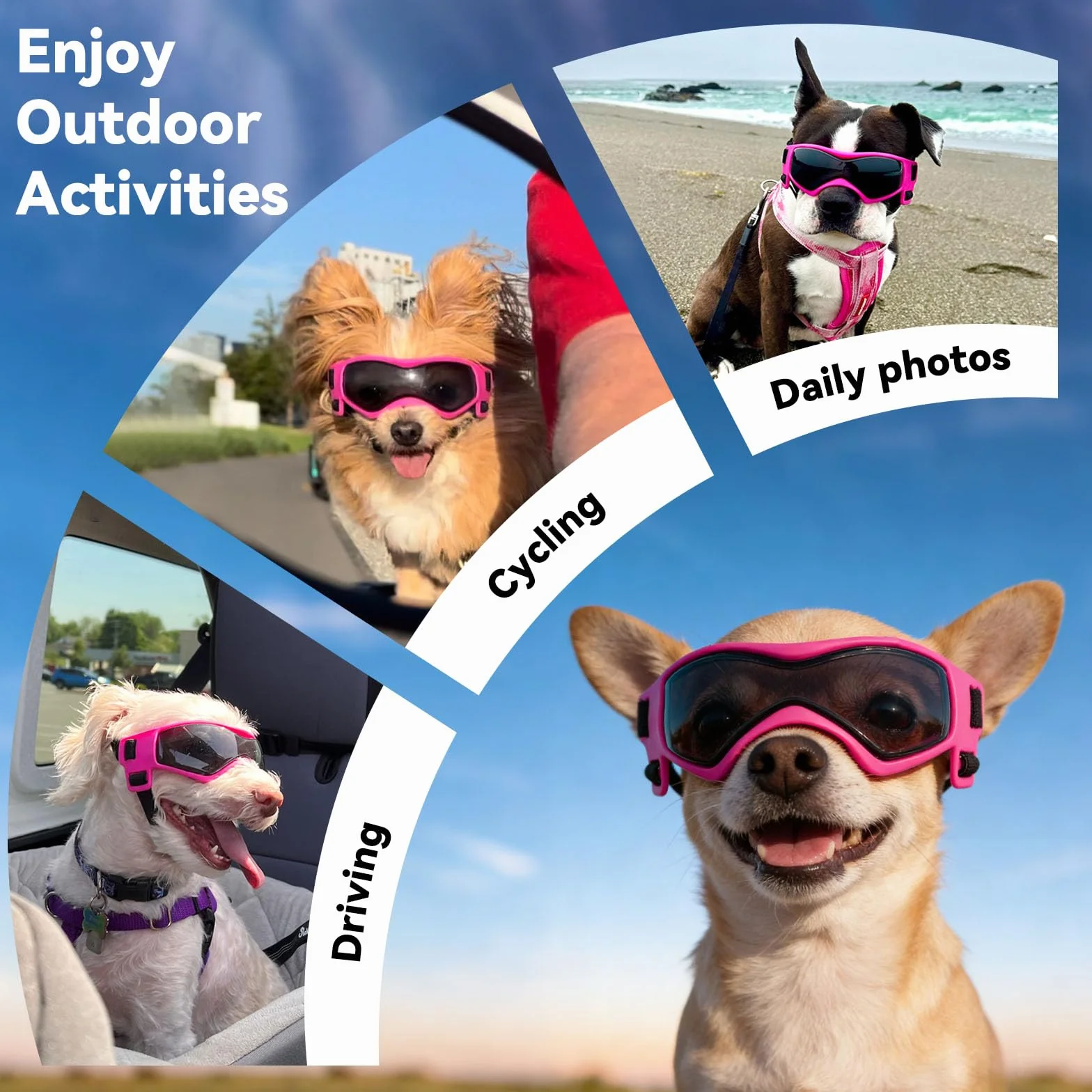 Occhiali da Sole per Cani Occhiali Protettivi per Cani Occhiali da Sole Anti-UV Protezione per gli Occhi per Cani Piccoli/Medi - Rosa