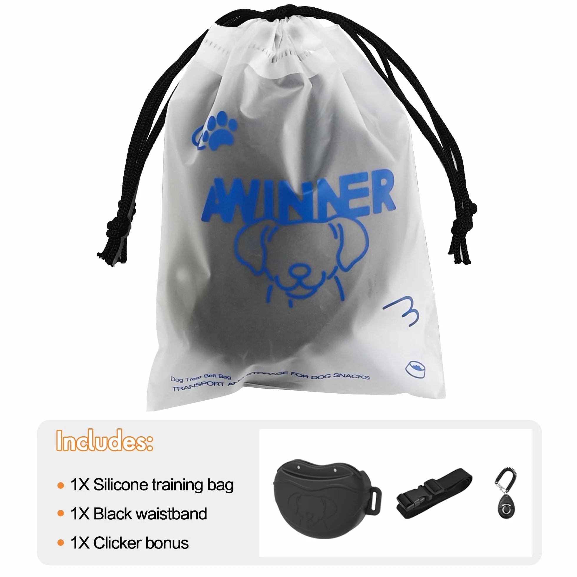 AWINNER Borsa per Cani in Silicone di Alta qualità, 4 potenti magneti, Chiusura Magnetica migliorata, Cintura Regolabile in Vita, Ideale per addestramento di Cuccioli, Passeggiate all'aperto (Nero)