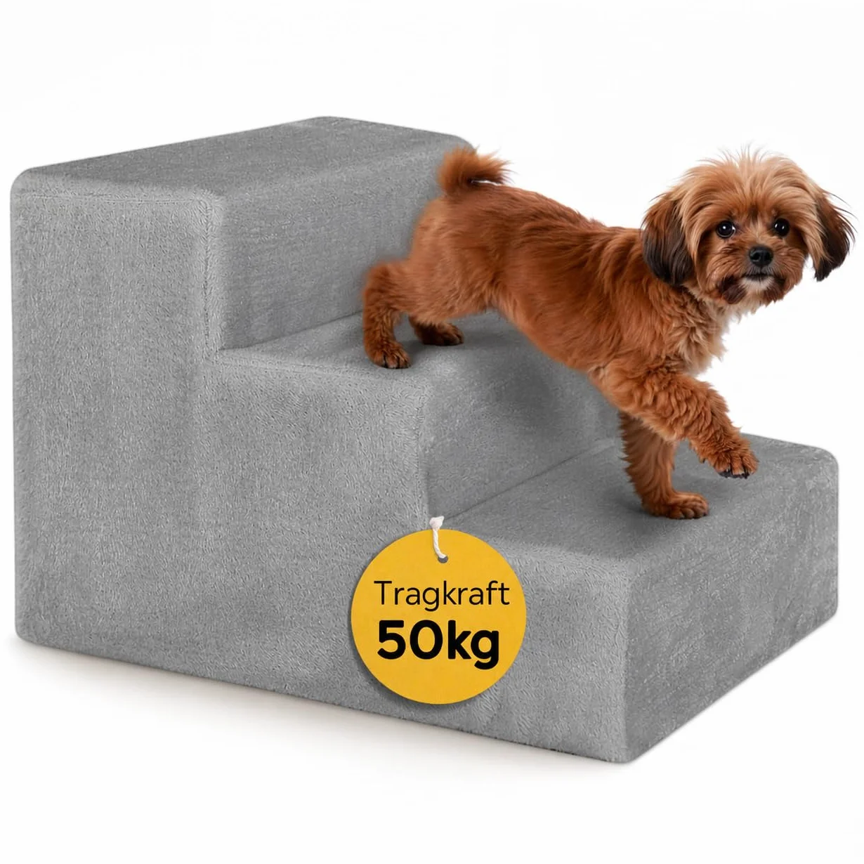 Lionto Scala per animali con rivestimento in peluche 46x36x34 cm robusta gradino basso 10 cm salva-articolazioni rivestimento sfoderabile lavabile portata 50 kg grigio chiaro