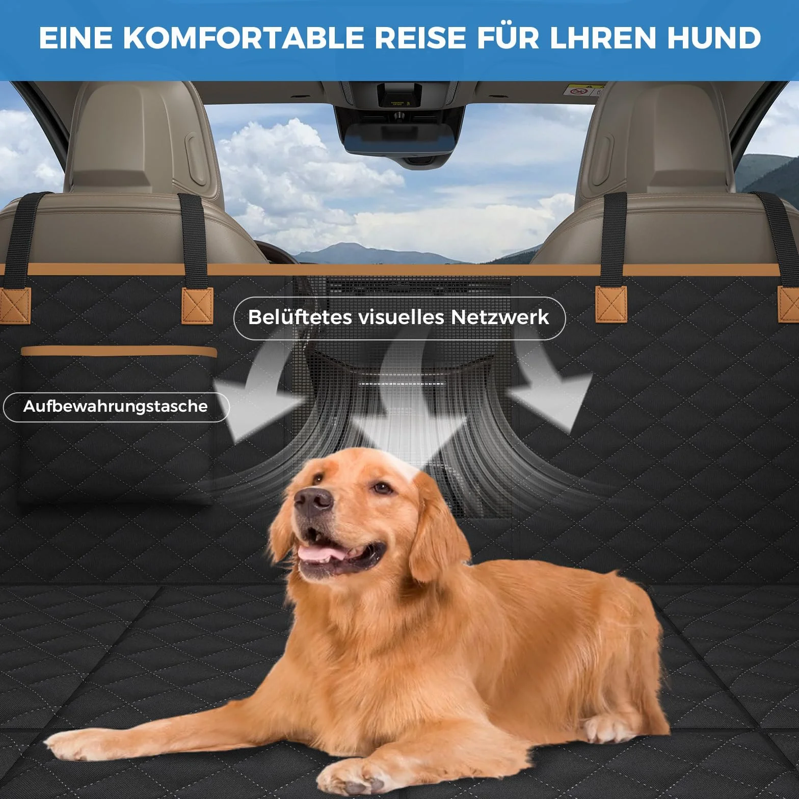 Coprisedile Auto per Cani con Pannello di Fibra Rigido- Più spazio - Impedisce ai Cani di Cadere, Impermeabile, Telo Auto Per Cani, Per Auto Durevole, Telo Auto Per Cani Usato in Tutte le Auto e i SUV