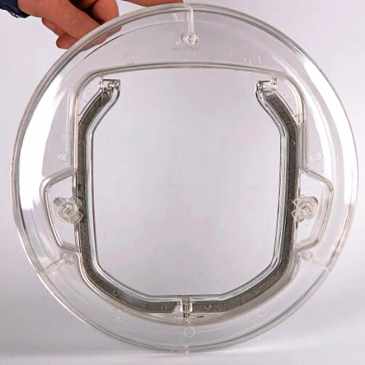 Porta per gatti trasparente a 4 vie con chiusura, cancello rotondo resistente, kit per porte interne ed esterne