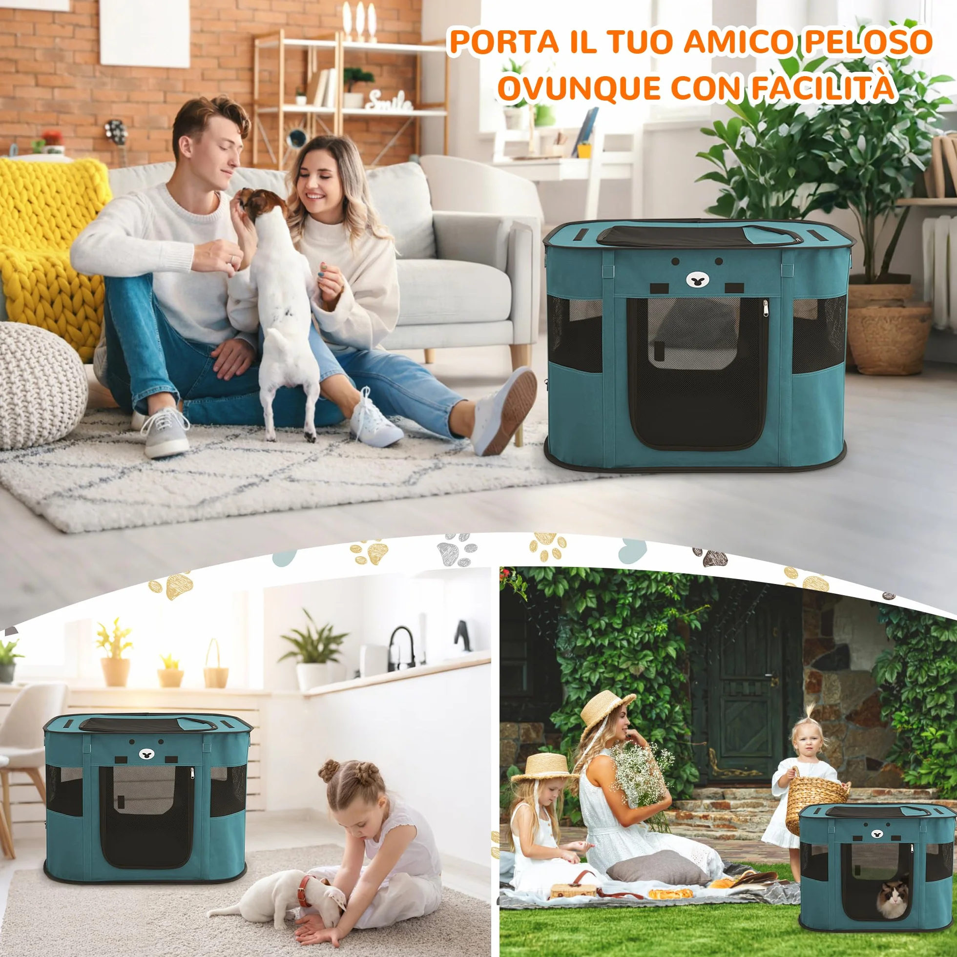 ALLSOPETS Pieghevole Recinto per Cani da Interno, Box Traspirante Portatile per Gatti Conigli Cuccioli con Borsa, Blu Reale M
