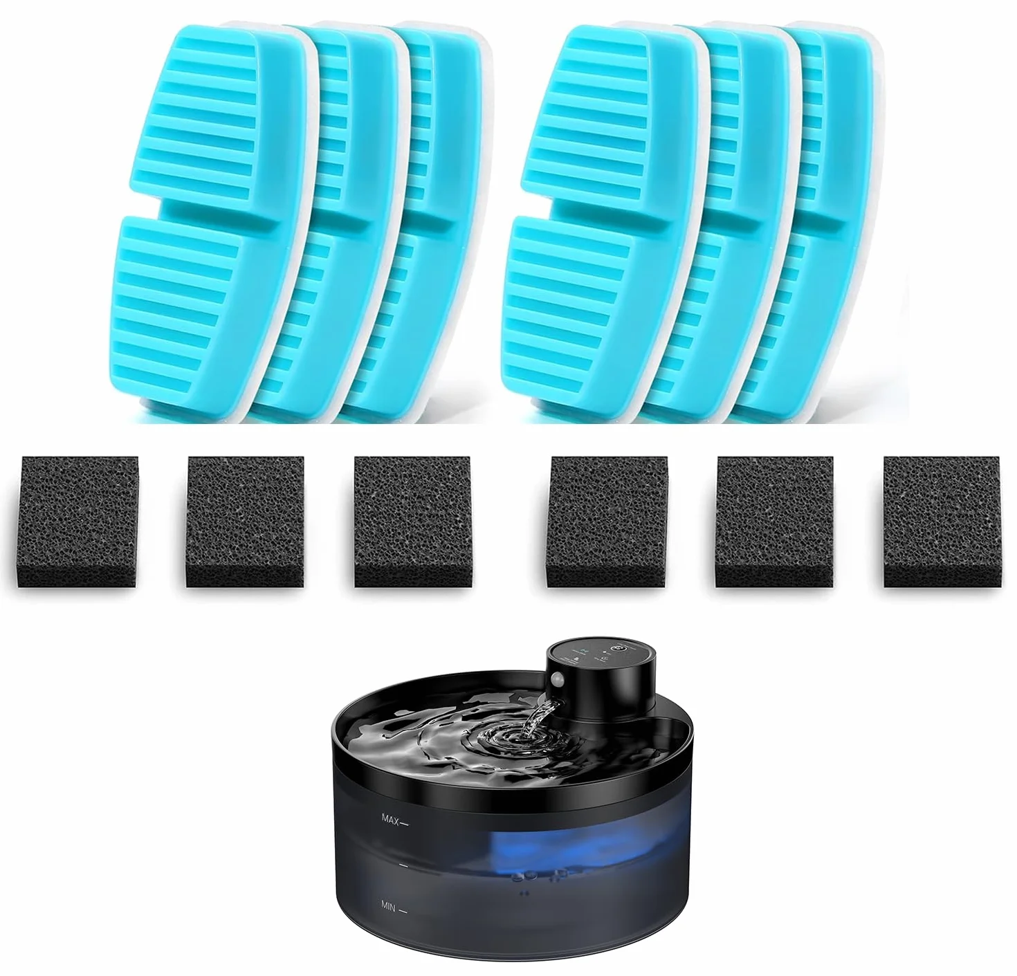 GIOTOHUN 12 Fontanella per Gatti Filtris: Fontana per Gatti Filtris - 6 Filters a Carbone + 6 Filters in Schiuma - Adatto per Fontanella Gatto senza Fili (B0CPHQ12FV)