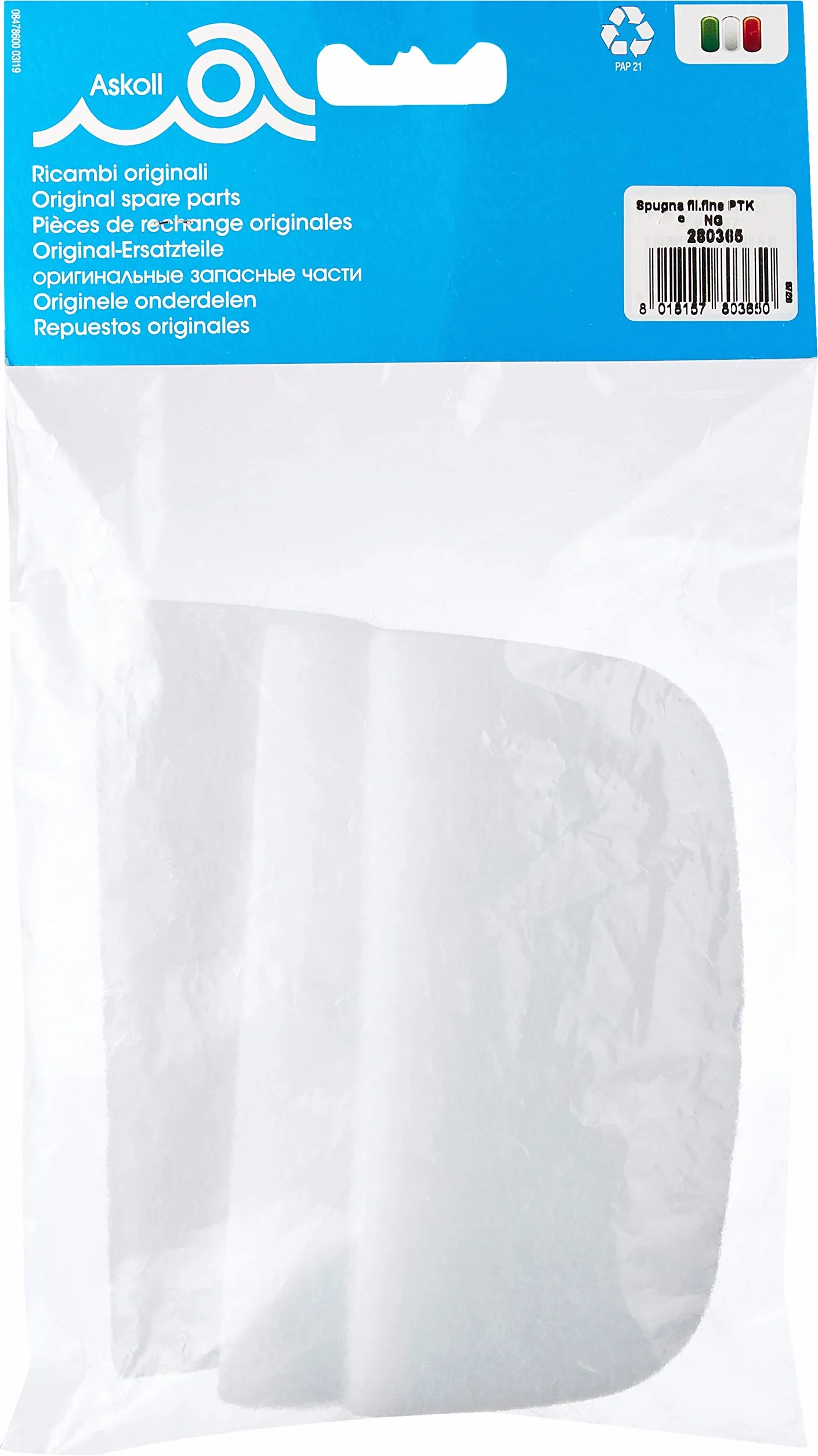 Askoll 280365 Ricambio Spugna Fine per Filtro Esterno Pratiko New Generation 100-200