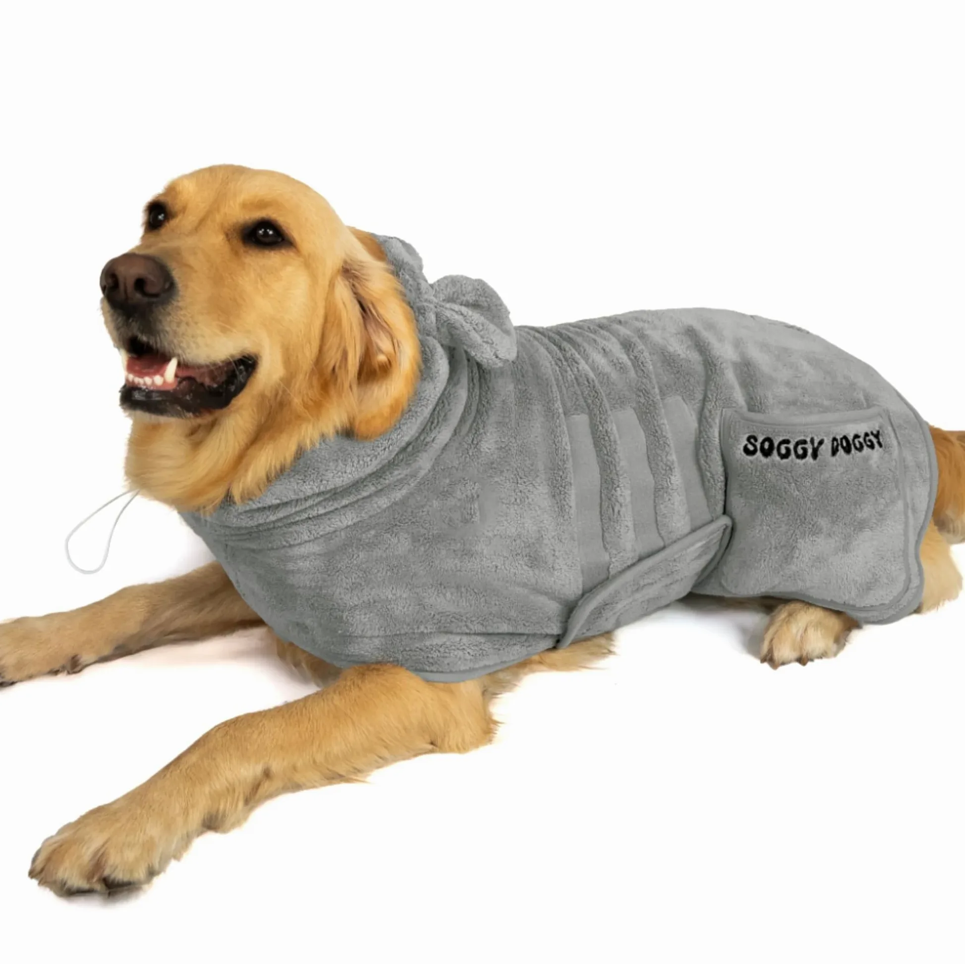 Accappatoio per cani in microfibra, regolabile, ad asciugatura rapida, super assorbente, con tasche, taglie XS-XL, accappatoio per cani di lusso (M)
