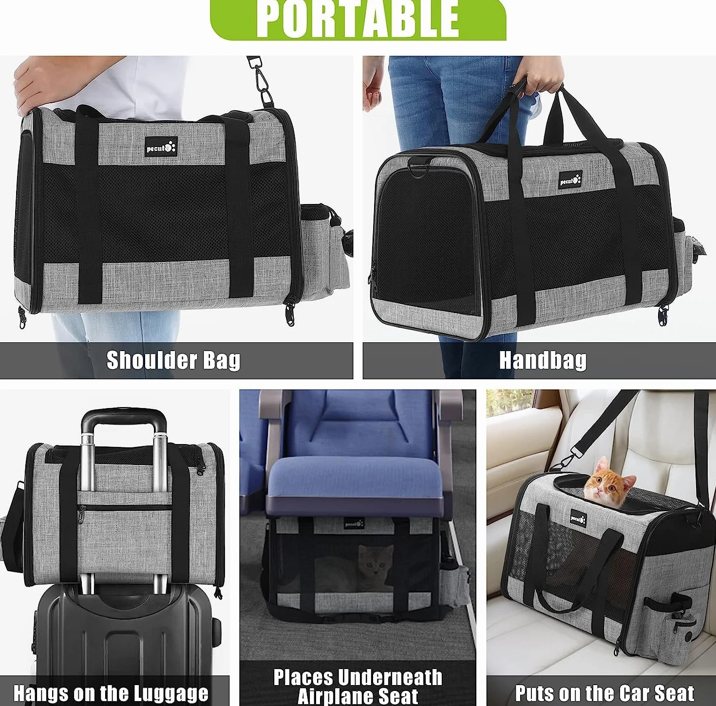 Pecute Trasportino per Gatto & Cani, Borsa per Gatti, Borsa da Viaggio Portatile per Cani, Tessuto a Maglia Traspirante, Adatto per Viaggi Lunghi e Brevi, Usato per Gatti e Cuccioli Meno di 9KG