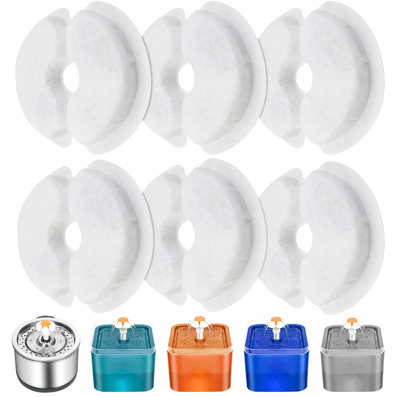 Filtri Fontanella per Gatti, 6 Pezzi Filtro di Ricambio per Filtro Per Fontana 2L&2.5L/67-84 oz con Carbone Attivo e Resina-Tripla Filtrazion, Soddisfa le Esigenze di Sostituzione da 2 Mes