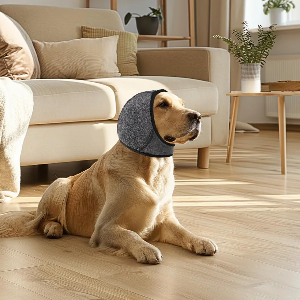 Grigio L Paraorecchie per Cani Impermeabili Antirumore Protezione Regolabile per Orecchie