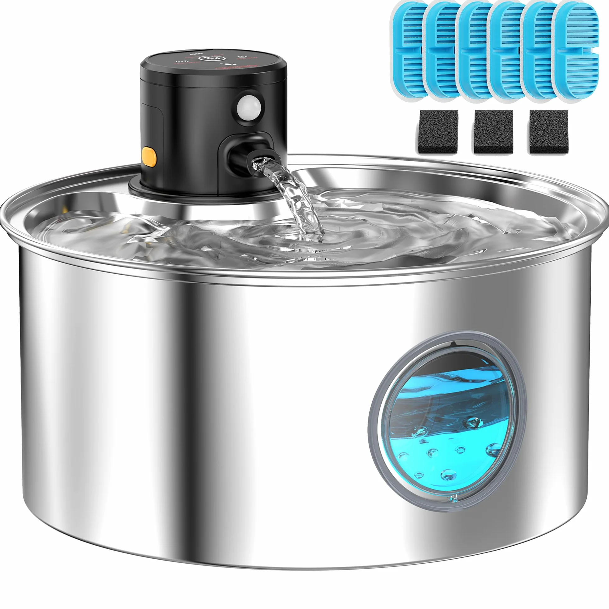 Fontanella per Gatti senza Fili: Dispenser Acqua con Sensore di Movimento - Distributore a Batteria Ricaricabile - 3.2L Abbeveratoio senza Cavo - con 6 Filtro + 3 Spugna