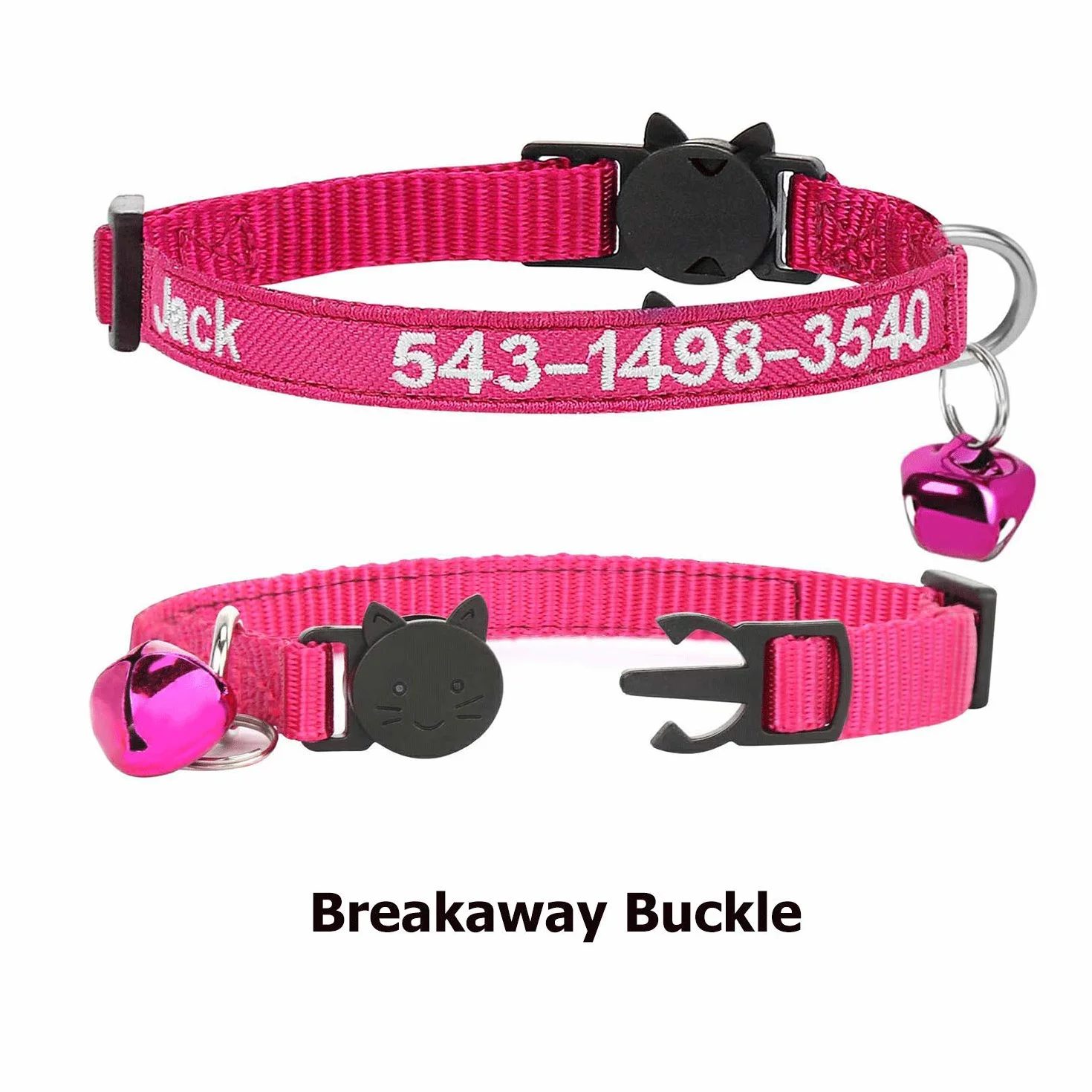Collare per gatto personalizzato Breakaway con campana, fibbia di sgancio di sicurezza collare per gatto personalizzato, nome identificativo ricamato sul collare per gattino con campana (Rosa rossa)