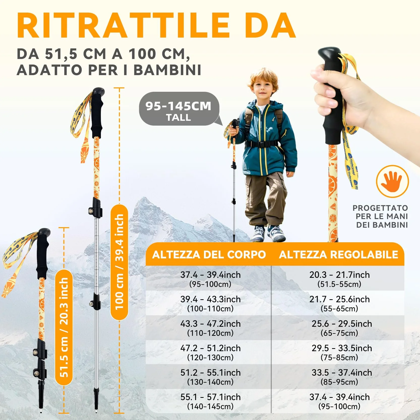 Bastoncini da Trekking Pieghevoli per Bambini 2 Pezzi Regolabili Leggeri Alluminio Escursionismo Sci 6-12 Anni