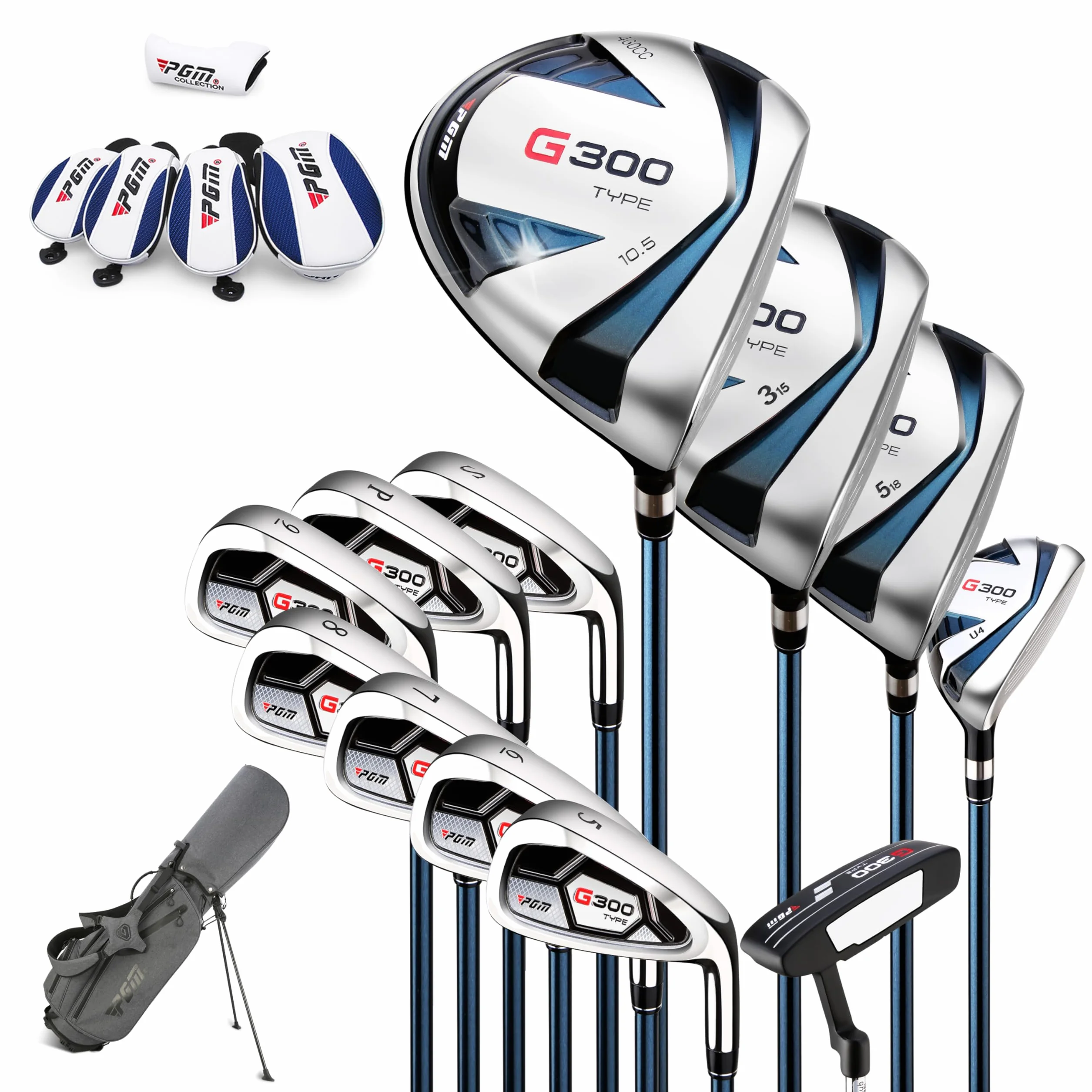 PGM Set di mazze da golf da uomo, 12 pezzi, in titanio # 1, ibrido a scorrimento, ferri ad alta resistenza, putter perdonatore, borsa con 5 copritesta