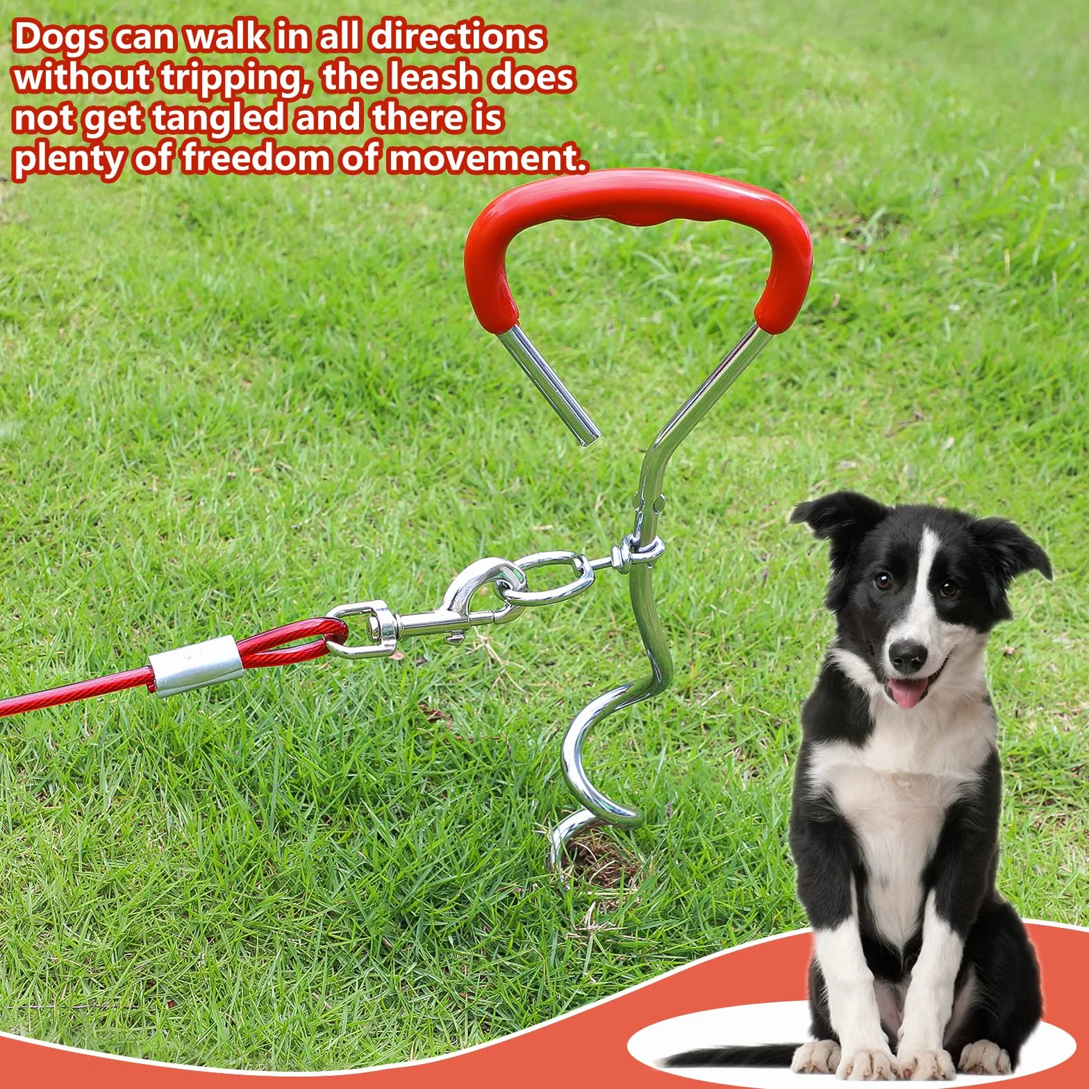 EFUTURETIME Picchetto a Spirale per Guinzaglio del Cane in Acciaio Inossidabile 9m, può Essere Ruotato di 360° Senza Incepparsi, Fascetta per Cani per Cortili, Campeggi, Parchi