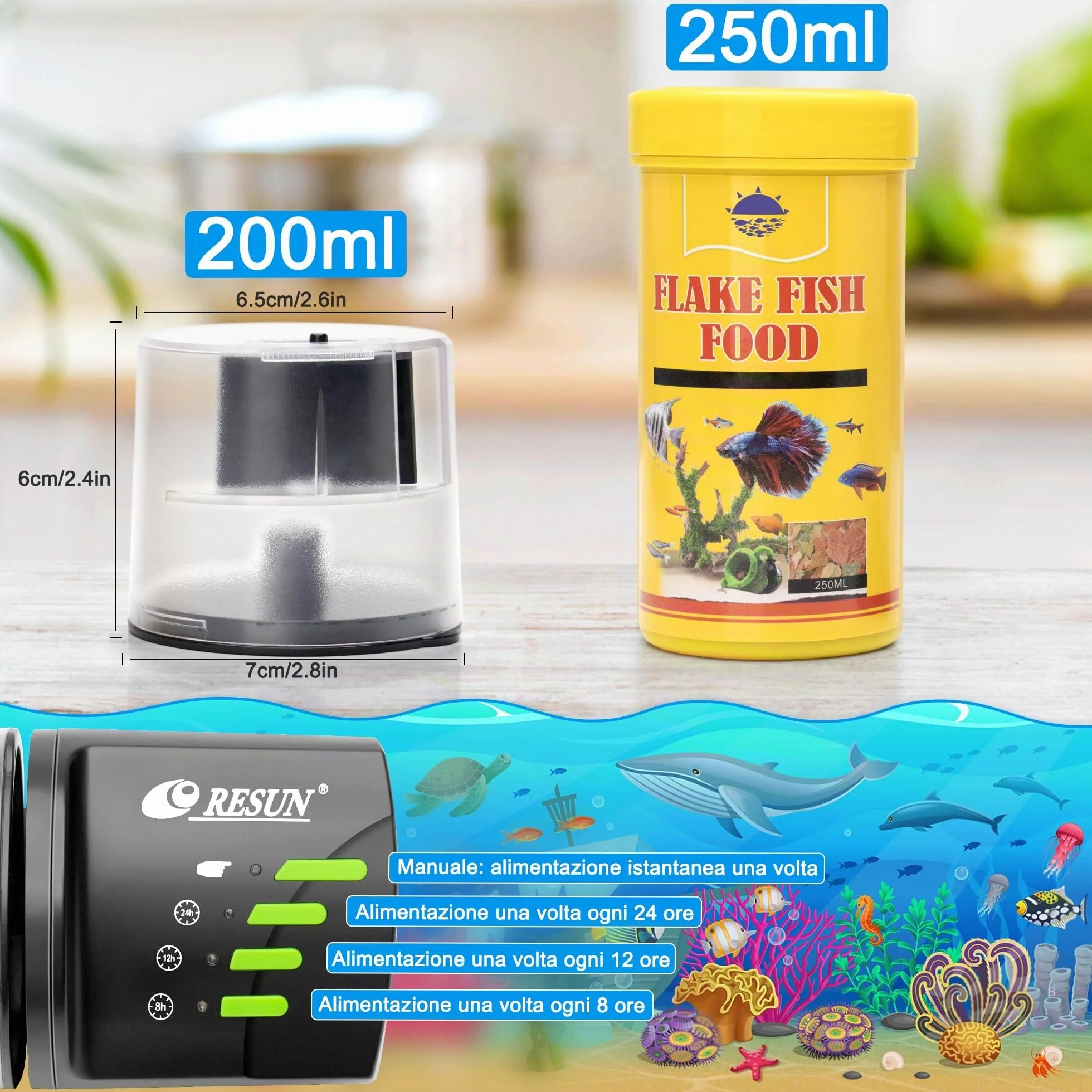 Ycozy Mangiatoia Automatica Acquario Distributore Automatico di Cibo Alimentatore di Pesce per Acquario & Serbatoio Mangiatoia per Pesci e Tartarughe | Resun AF2020