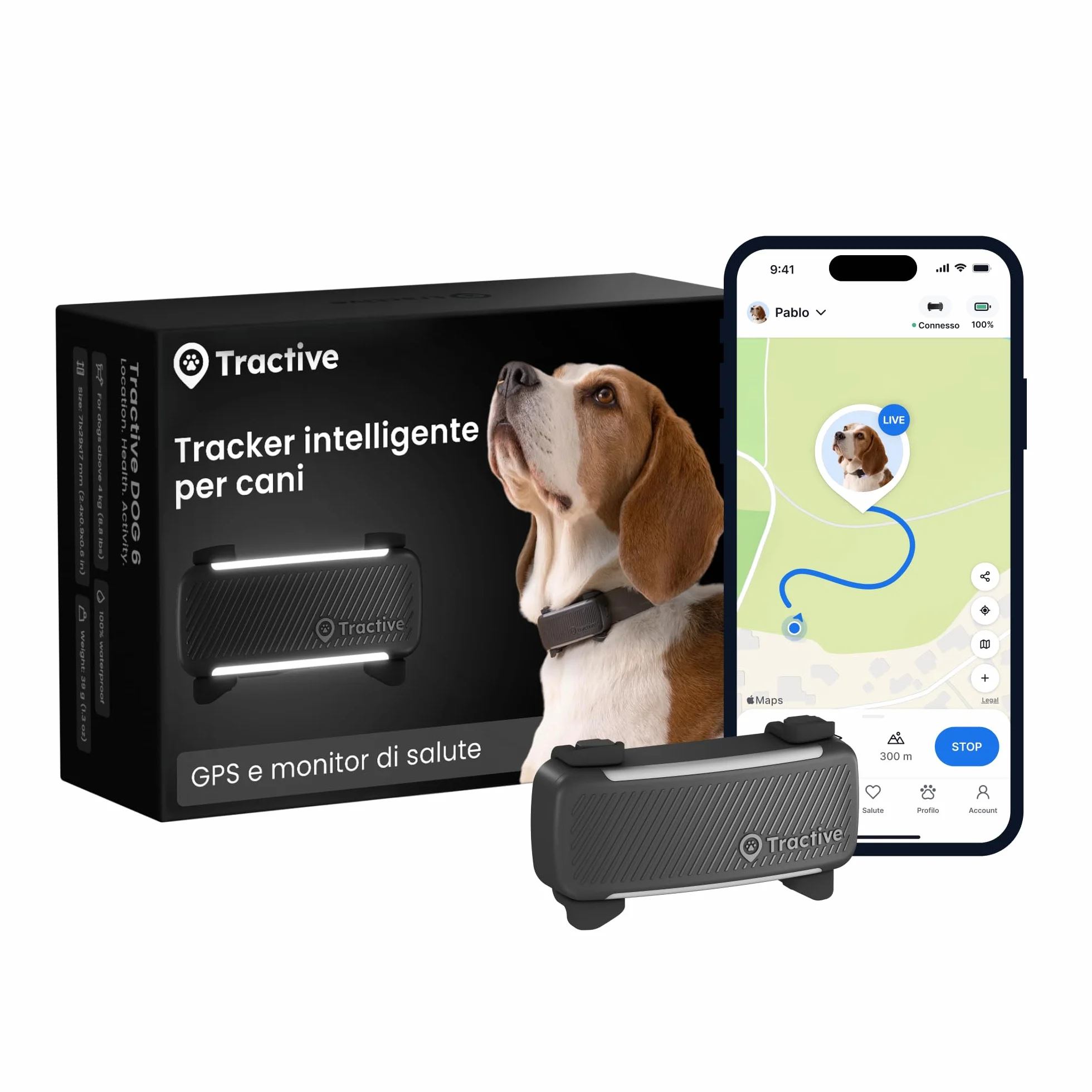 Tractive - GPS per cani | 2025 Edizione | N. 1 sul mercato | Localizzazione in tempo reale | Notifiche antifuga | Monitoraggio dell'attività | Avvisi di salute | Monitoraggio degli abbai (Nero)